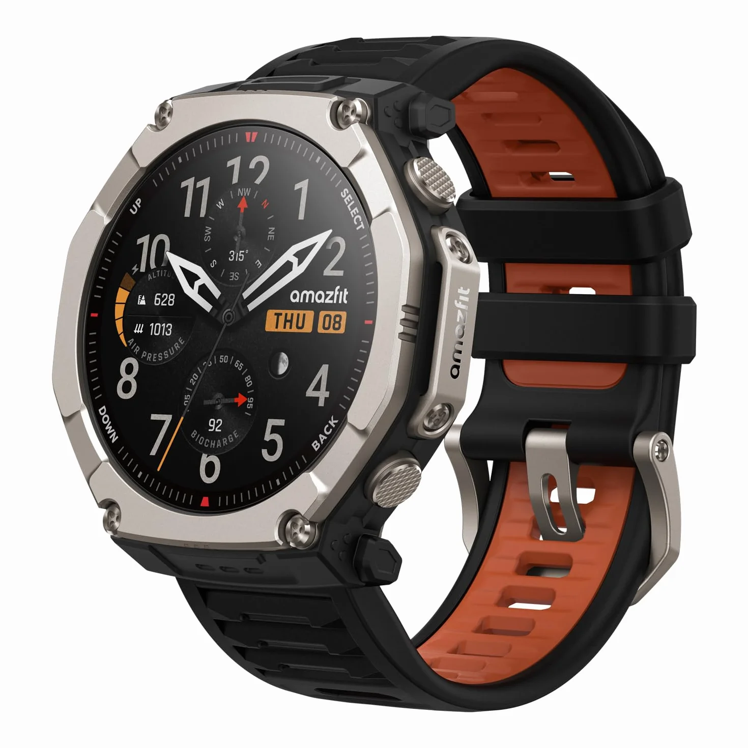 Amazfit T-Rex Ultra 2 Smart Watch Outdoor, podwójny pasek GPS, obudowa tytanu 51 mm, wyświetlacz AMOLED 1,5" szkło szafirowe, latarka, 30 dni autonomii, mapy offline, wodoodporny 10 ATM