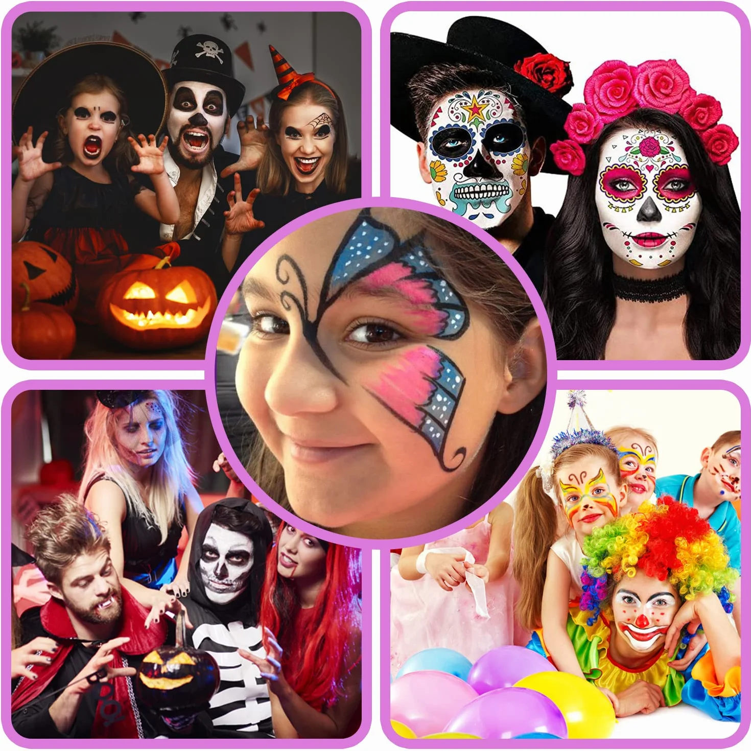 Zestaw Farb Do Twarzy Dla Dzieci 14 Kolorów Zmywalne Farby Do Malowania Twarzy Nietoksyczne Z Kremem Do Farbowania Włosów Szablonami Brokatem Pędzlami Gąbkami Na Imprezy Cosplay Halloween