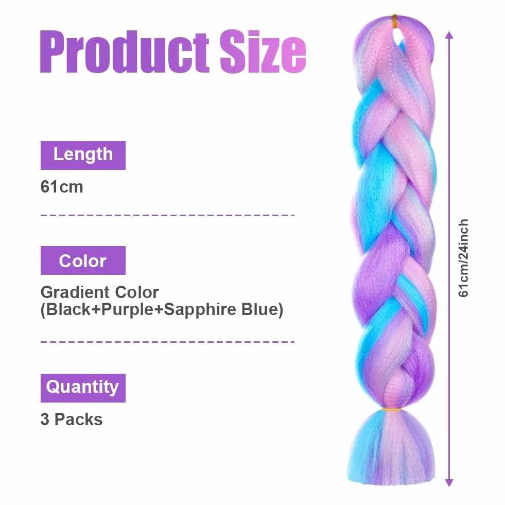 AUYAO Warkocz przedłużenie włosów, 3 szt. Jumbo Braids Meches, przedłużenie włosów z włókna syntetycznego do szydełka, skręcane warkocze (cztery kolory-a)