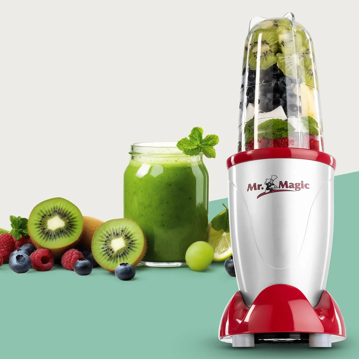 GOURMETmaxx Mr. Magic Mixer Smoothie Maker Mikser stojący 18-częściowy Blender z auslaufsicheren Frischhaltedeckeln