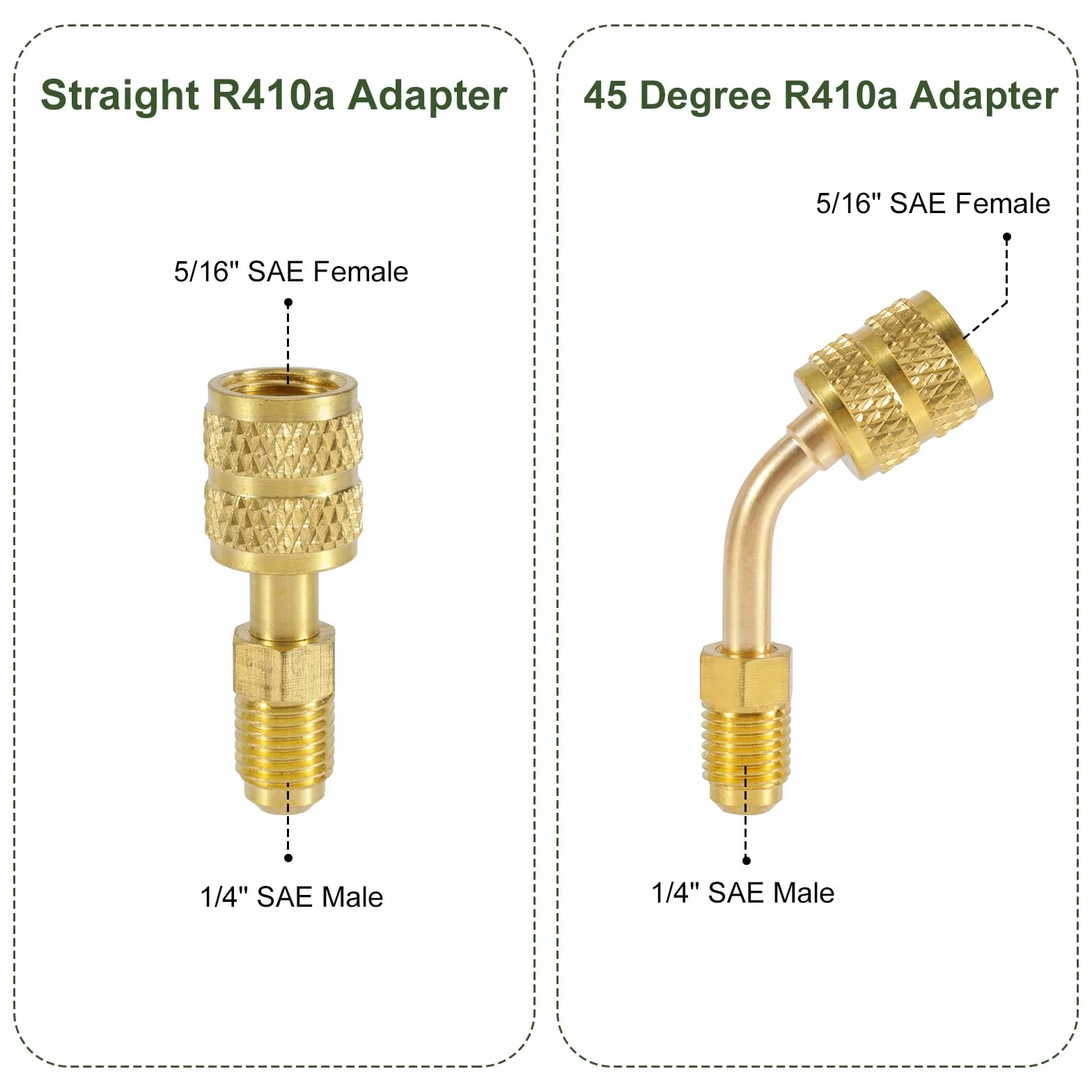 20 szt. Zestaw Adapterów R410A, Adapter R410a Mini Split System Ladowania Portu Prózniowego Adapter 5/16 Zenski 1/4 Meski do Klimatyzacji Chlodnictwa Serwisu HVAC