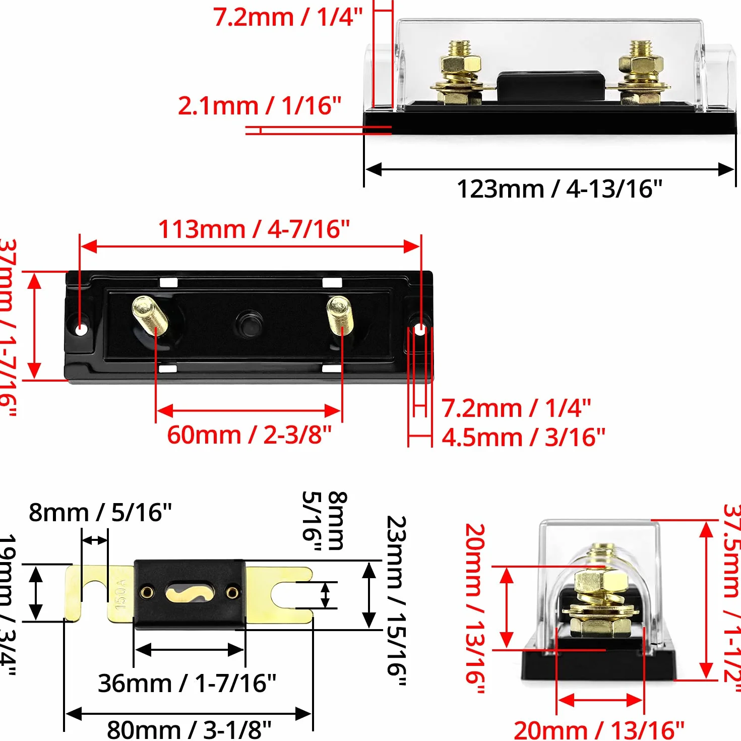 Uchwyt bezpiecznika QWORK ANL o grubości 0/2/4 z bezpiecznikiem 150 Amp ANL, 2 sztuki