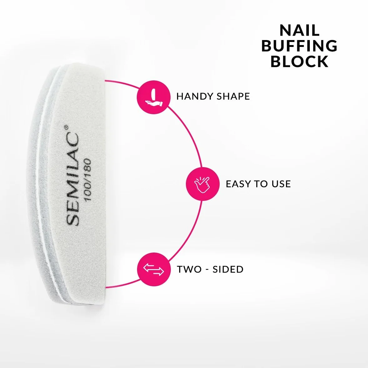 Semilac Pilnik do paznokci półksiężyc Mini 100/180 do manicure i pedicure wygładza naturalny żel i paznokcie akrylowe