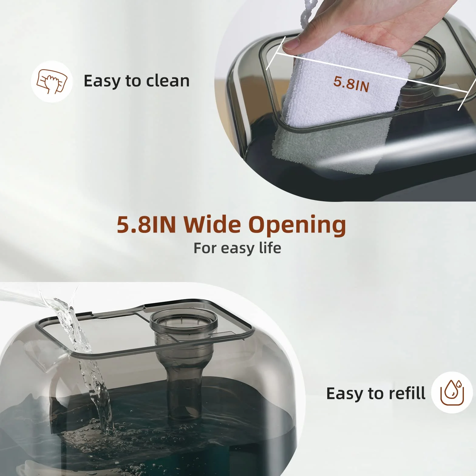 BEAR Nawilżacz powietrza 5 l, bardzo cichy 28 dB, dla niemowląt i roślin, czas pracy 35 godzin, z tacą do aromaterapii, dyszą parową 360°, automatyczne wyłączanie