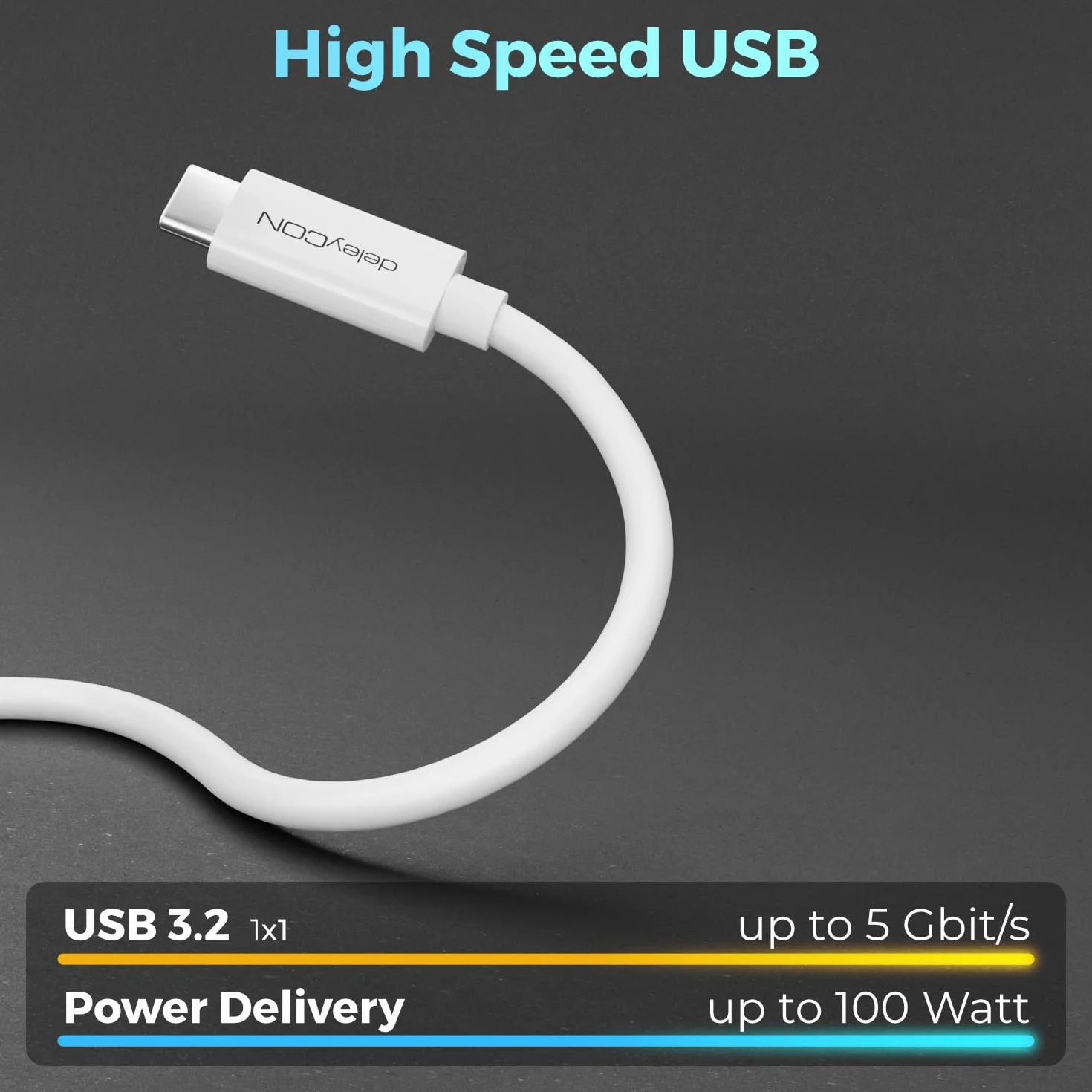 deleyCON 1,5m USB C Kabel (100W Szybkie Ładowanie + Przewód Danych 5 Gbit/s) Kabel USB-C do iPhone 17 16 15 Pro Max Air Galaxy S26 S25 Pixel iPad Pro MacBook Air Tablet Switch PS5 - Biały