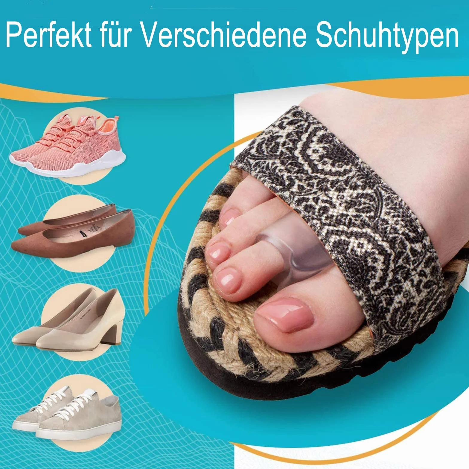 Silikonowe separatory palców do palucha koślawego i palców młotkowatych, korekta hallux valgus, 8 sztuk
