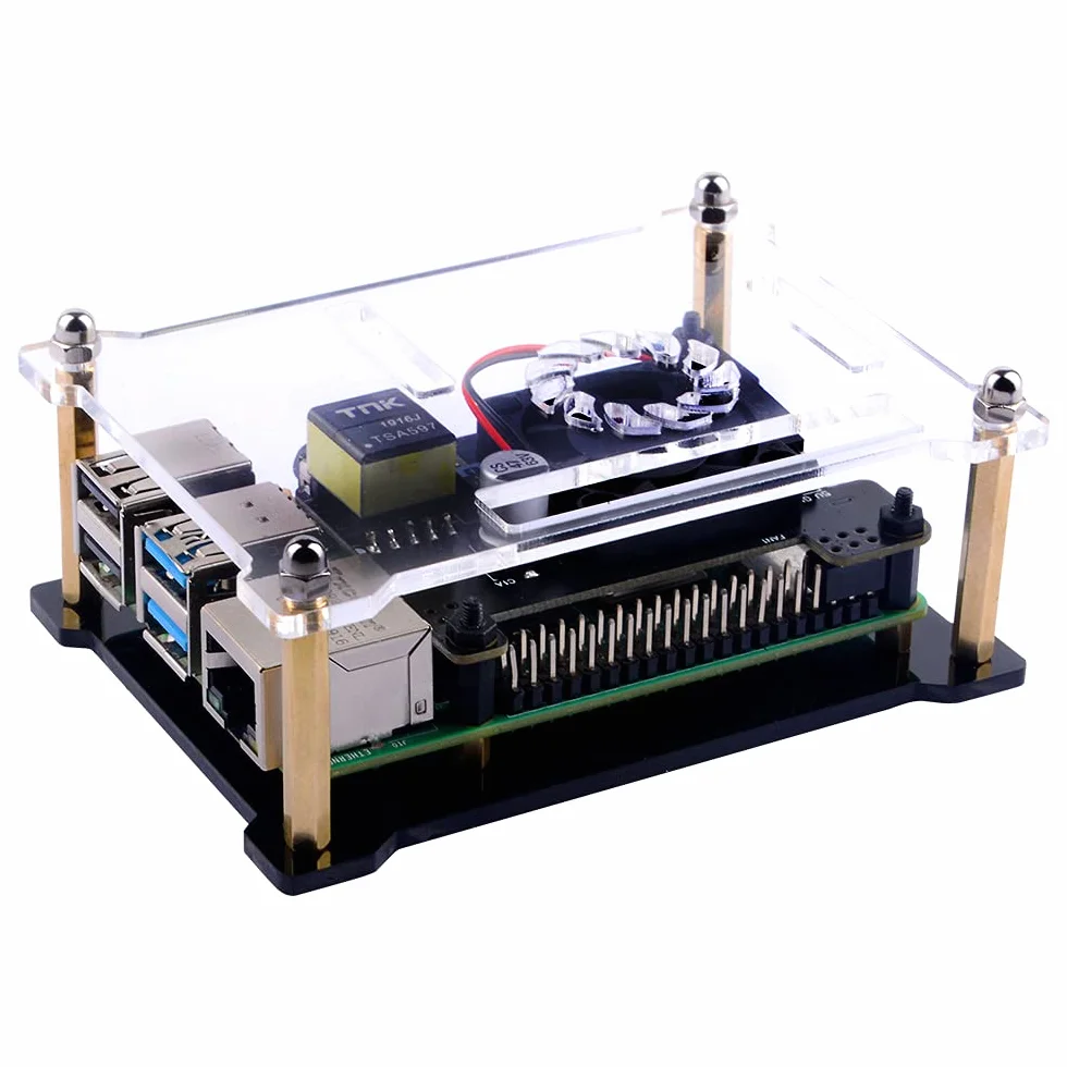 GeeekPi Akrylowa Obudowa do Raspberry Pi 4B/3B+/3B/2B/B z Etui na PoE (Raspberry Pi i PoE Nie Dołączone)