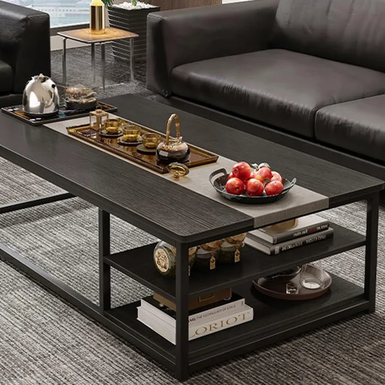 Stolik Kawowy Nowoczesny Ława 120x60x45 cm Czarny Metalowa Rama Loft Industrialny