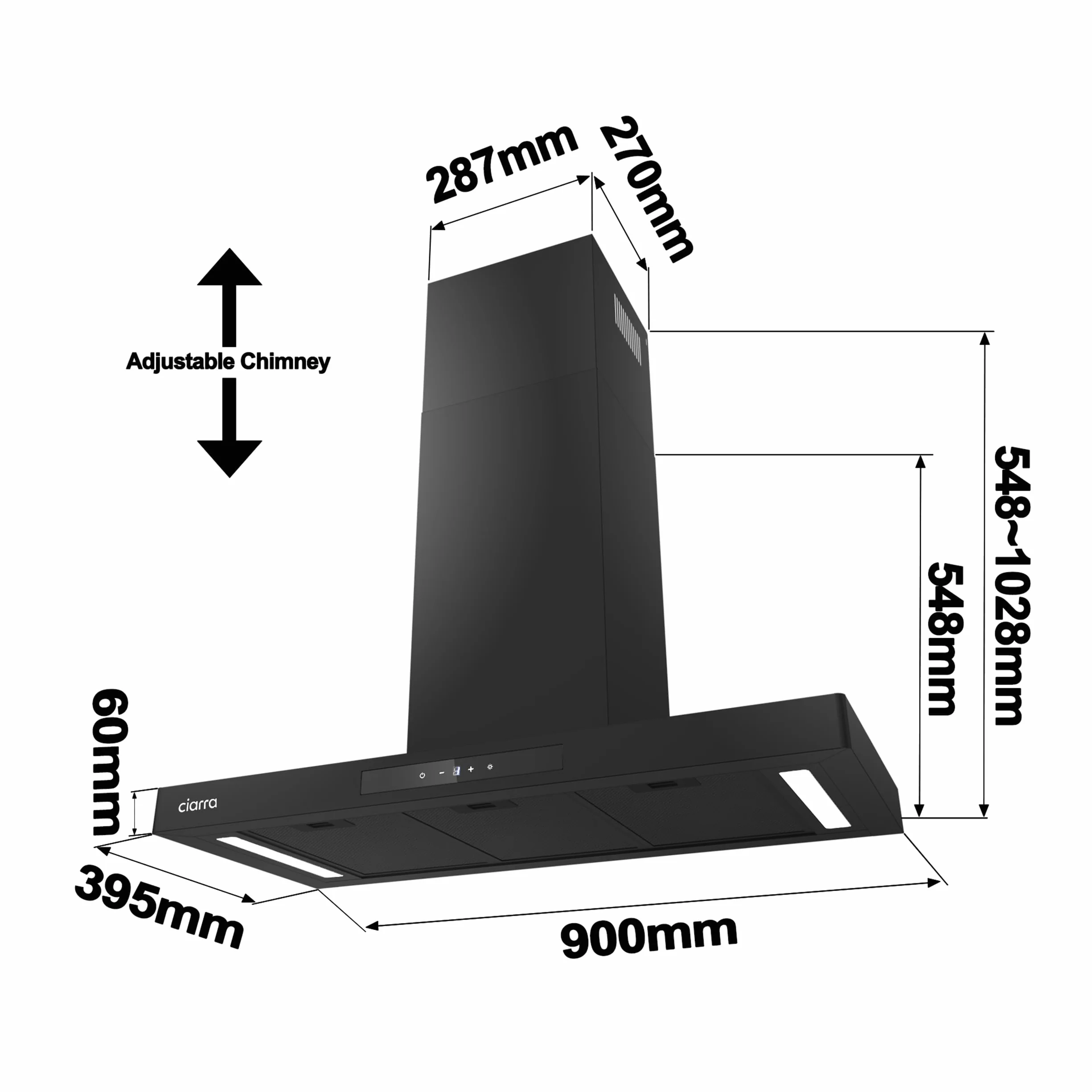 CIARRA CBCB9102-P A++ okap kuchenny 90 cm 650 m³/h TouchControl czarny