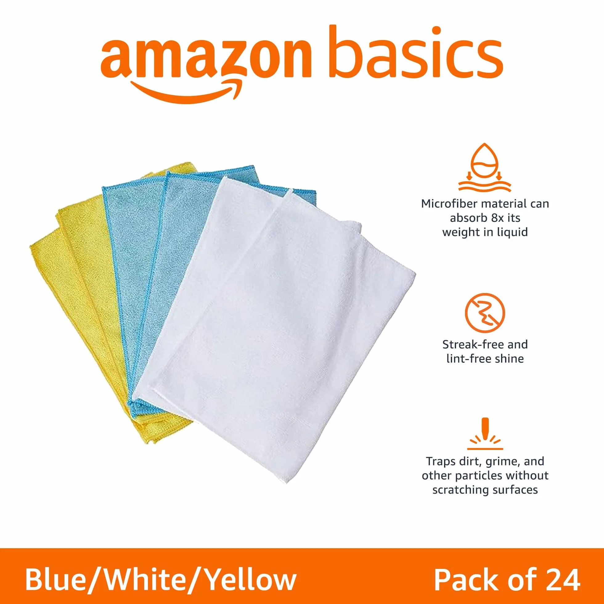 Amazon Basics Ścierka z mikrofibry 40,5x30 cm 24 szt. niebieska/biała/żółta
