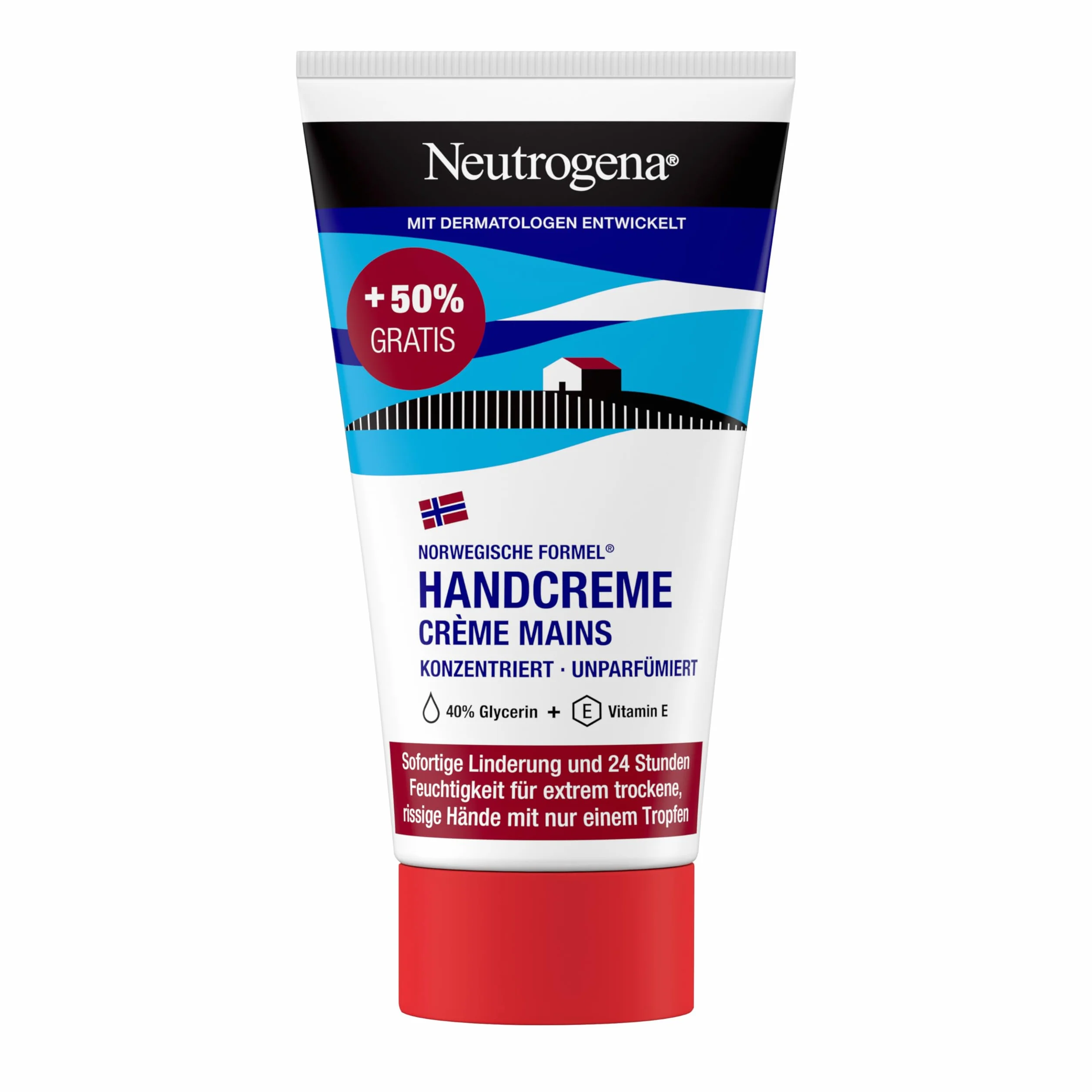 Neutrogena Krem do rąk skoncentrowany nieperfumowany krem nawilżający z 40% gliceryną + witaminą E do bardzo suchych, popękanych rąk, 75 ml