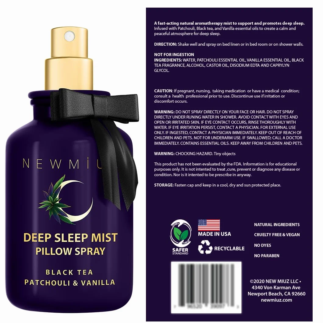 Deep Sleep Pillow Spray Patchouli Black Tea Vanilla Essential Oils Natural Fast Acting Aromatherapy Mist