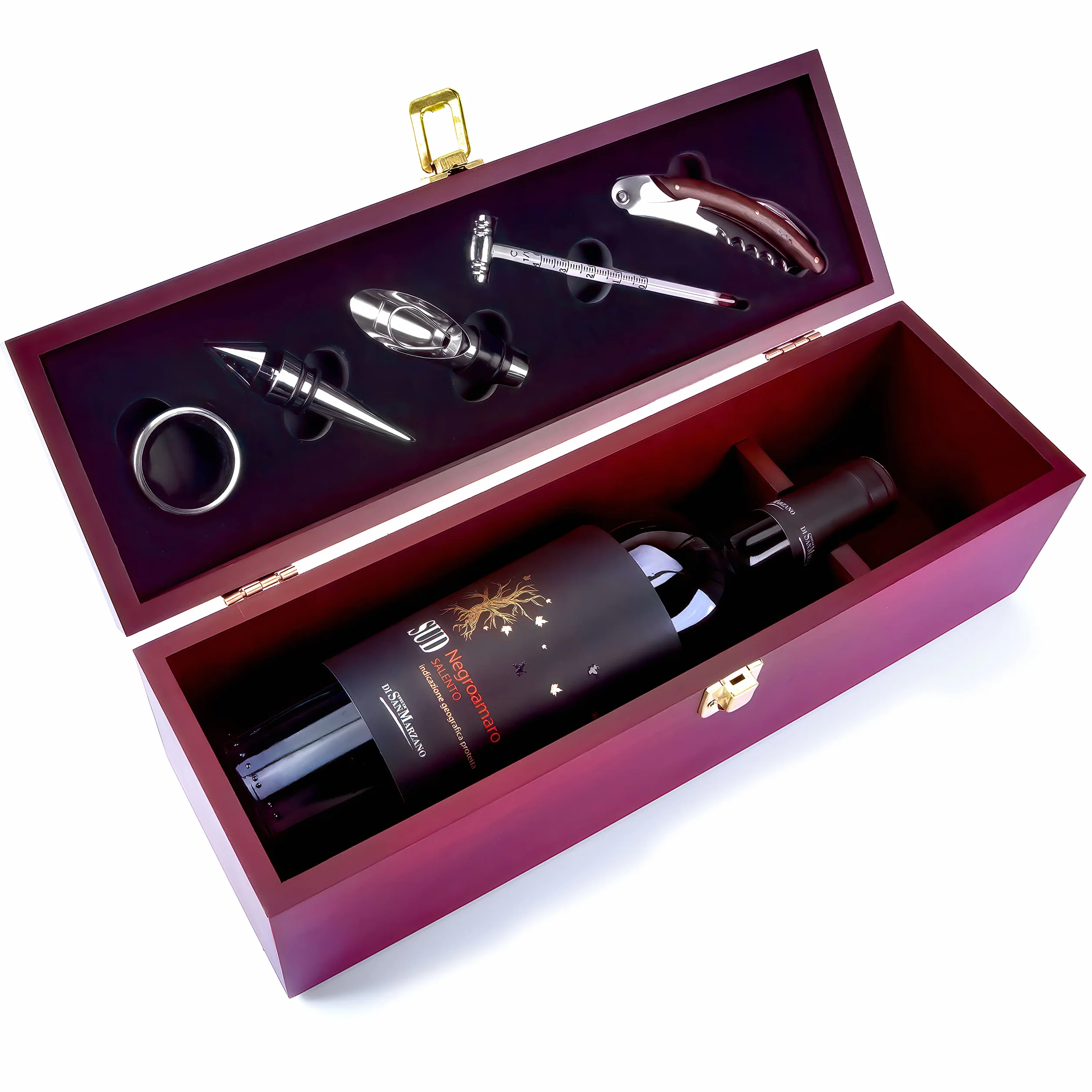 Skrzynka na wino zestaw sommelierski zestaw upominkowy drewniana skrzynka na butelkę wina z akcesoriami dla miłośników wina; drewniana skrzynka w kolorze mahoniu 6 szt.