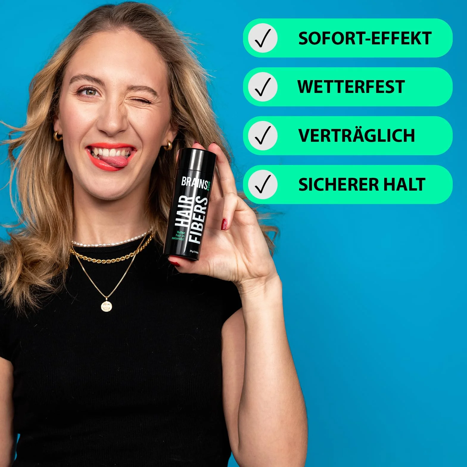 Brains & Son Produkt w proszku do zagęszczania włosów z natychmiastowym efektem, do zastosowania w przypadku zakoli, wypadania włosów i przerzedzonych włosów, puder do włosów, 25 g (czarny)