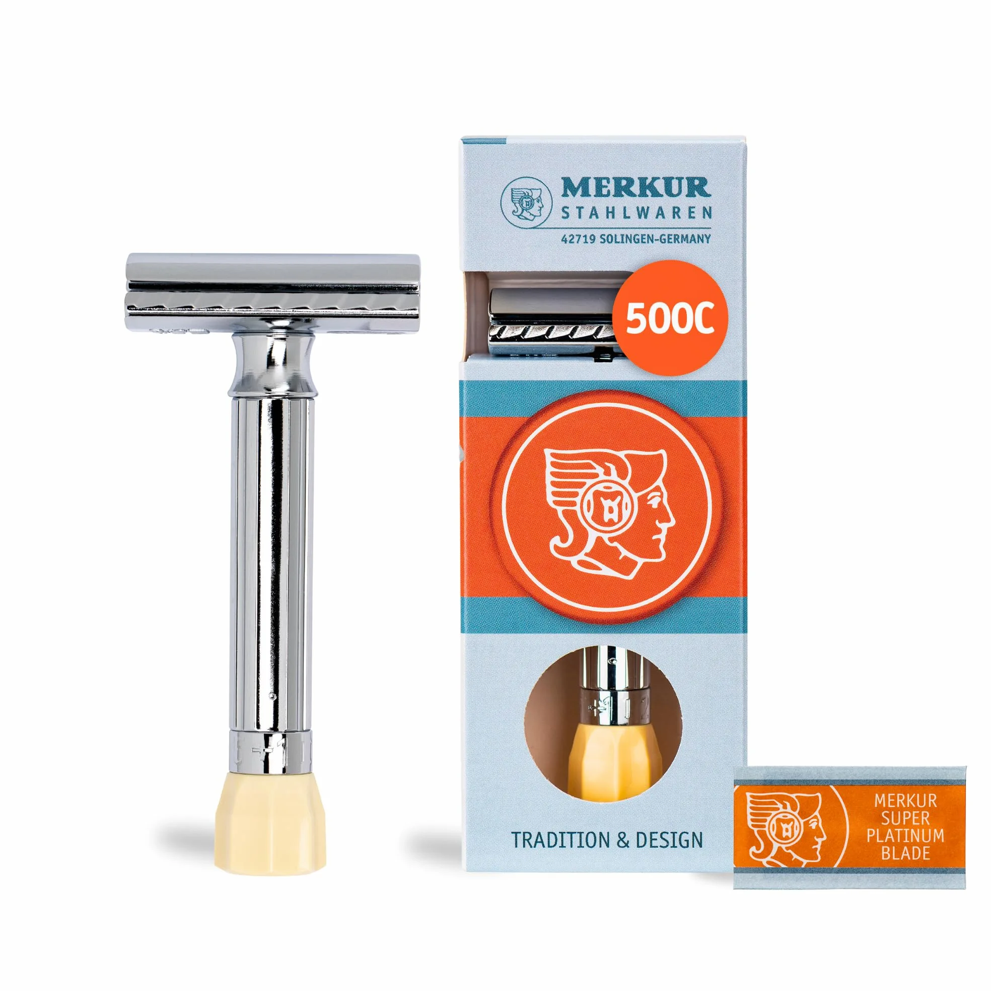 MERKUR Regulowana maszynka do golenia 500C | klasyczny chrom błyszczący | dwuczęściowa maszynka do golenia o prostym kroju | idealna do golenia na mokro | odlew cynkowy | mosiężny uchwyt | Made in
