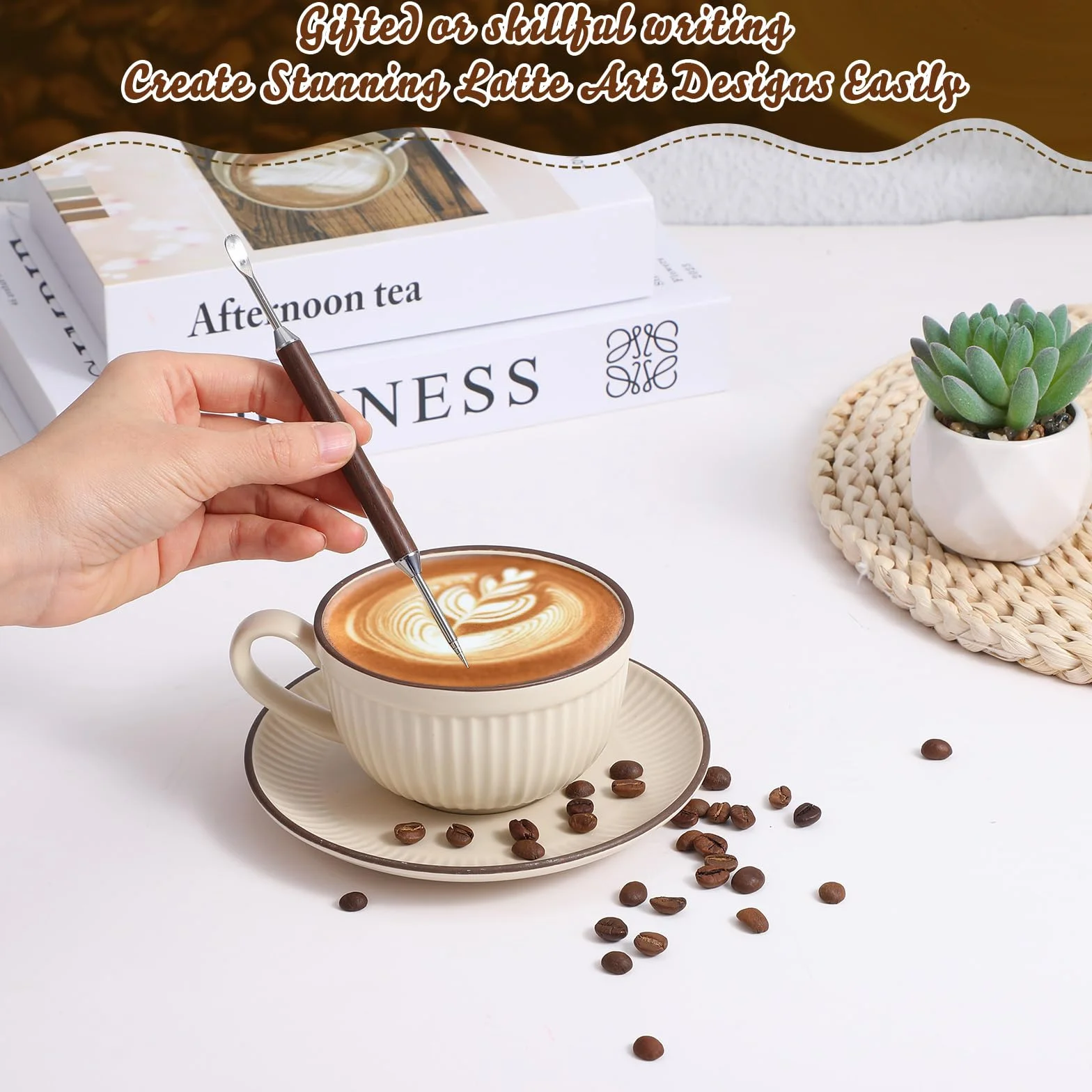 Pisaki do kawy Latte Art Pen ze stali nierdzewnej dwustronny z uchwytem palisandru