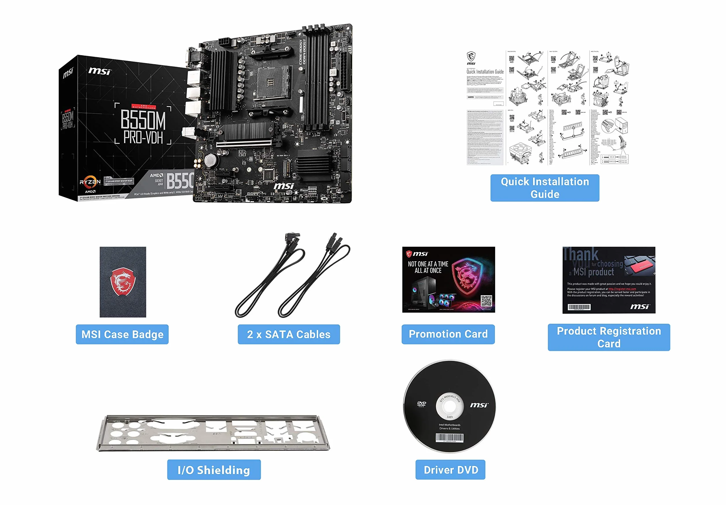 MSI B550M PRO-VDH (MATX Sockel AM4, AMD B550, 4 x DDR4, 1 x PCI Express 3.0 16x)