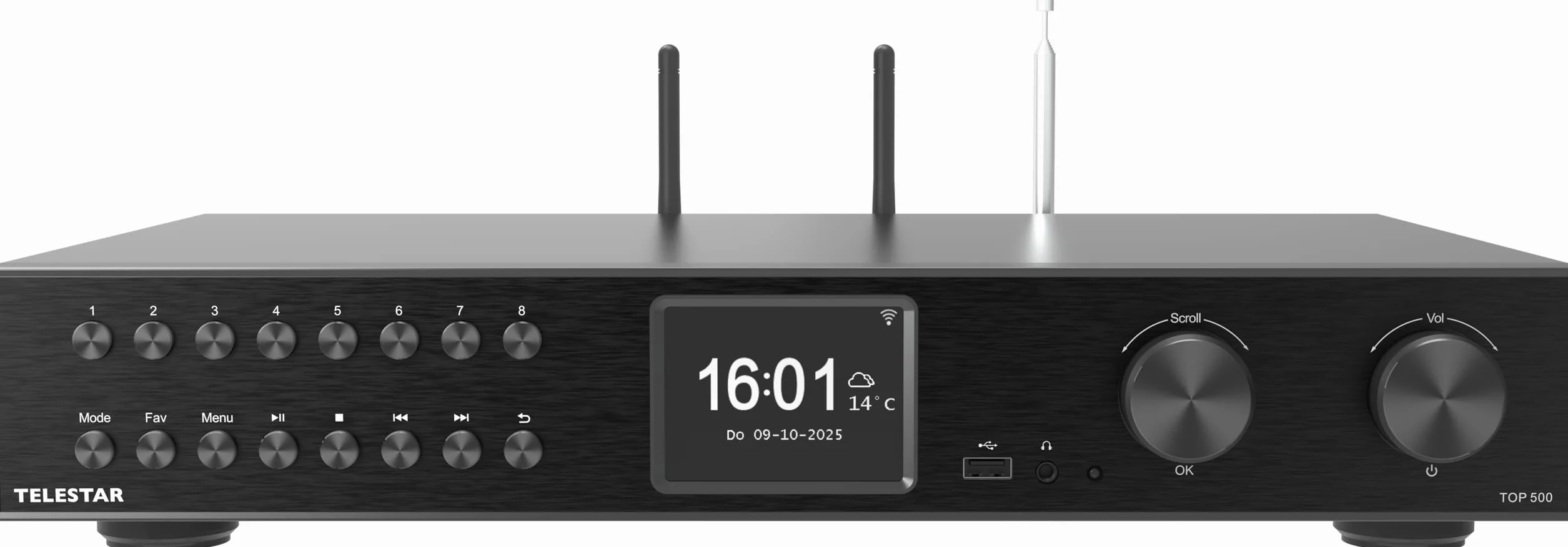 TELESTAR TOP 500 – tuner Hi-Fi (szerokość 43 cm, radio internetowe/DAB+, funkcja nadawania/odbioru Bluetooth, nagrywanie USB, usługi strumieniowe) – czarny