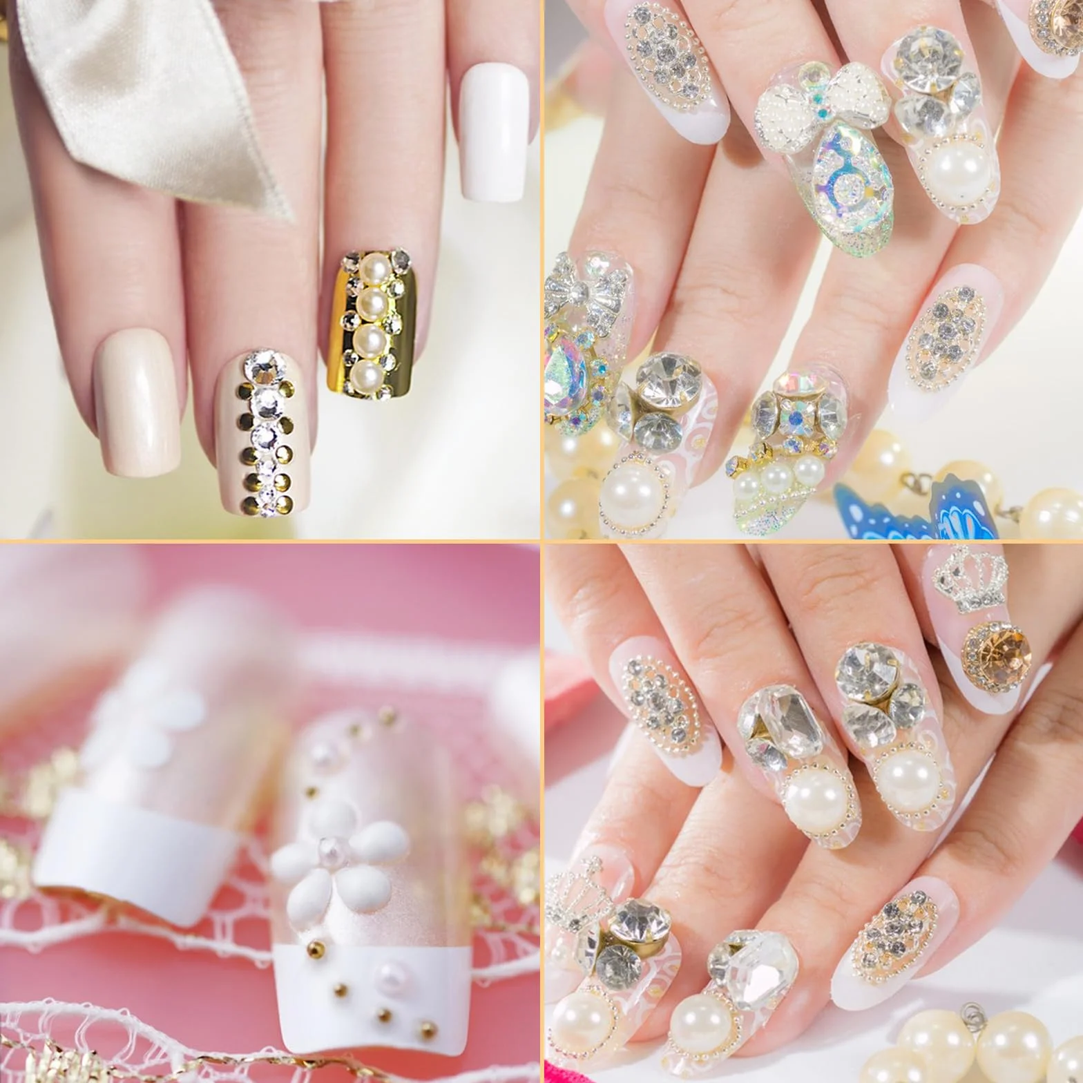 YuxianLB 2 pudełka Nail Art Charms koraliki do paznokci kamienie do paznokci płaski tył perełki małe złote srebrne stalowe kulki biżuteria do paznokci żelowych Caviar Beads do zdobienia paznokci