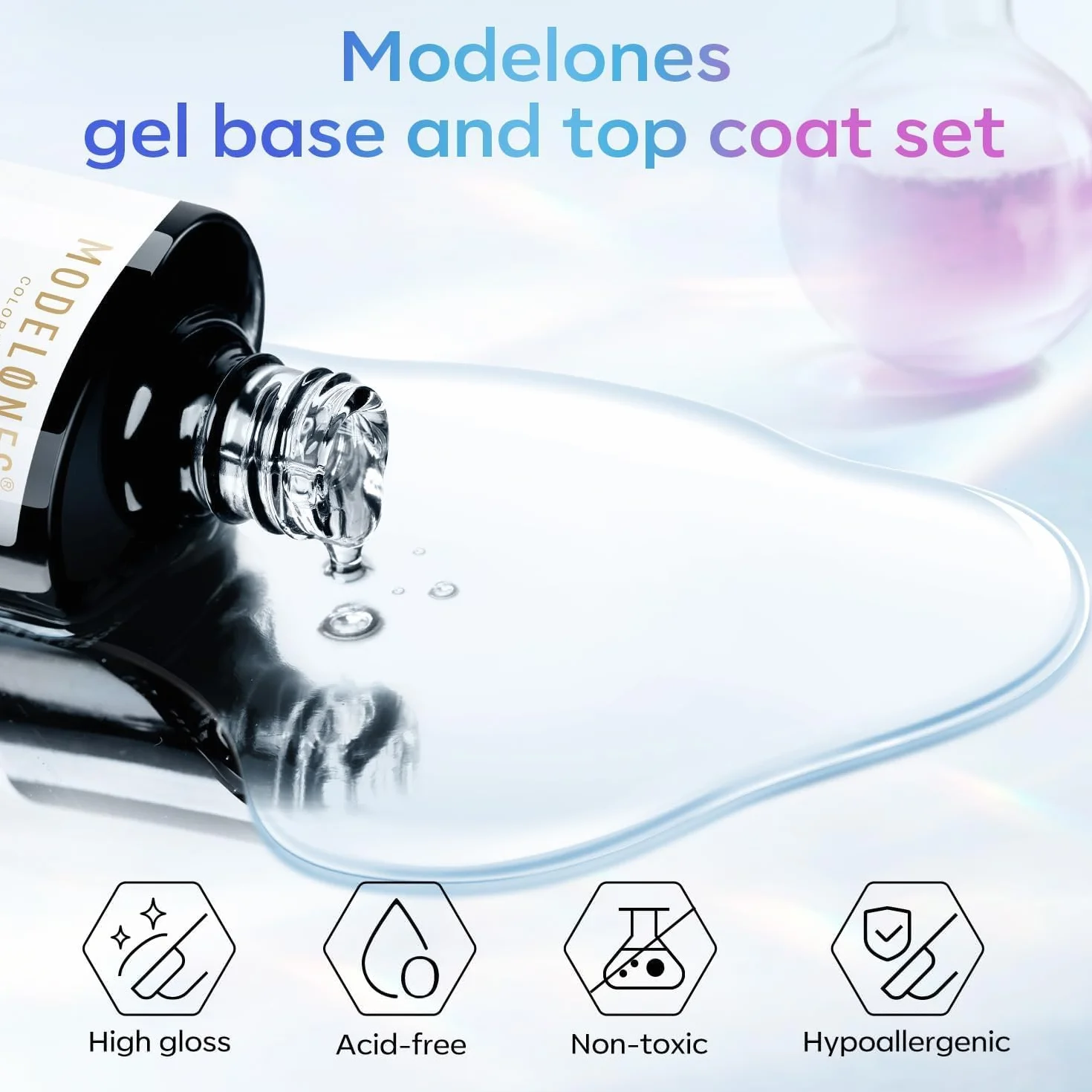 Modelones Base Coat Top Coat Gel UV LED lakier do paznokci zestaw No Wipe podkład i lakier wierzchni 10 ml x 2 do paznokci żelowych Nail Art Manicure, design paznokci