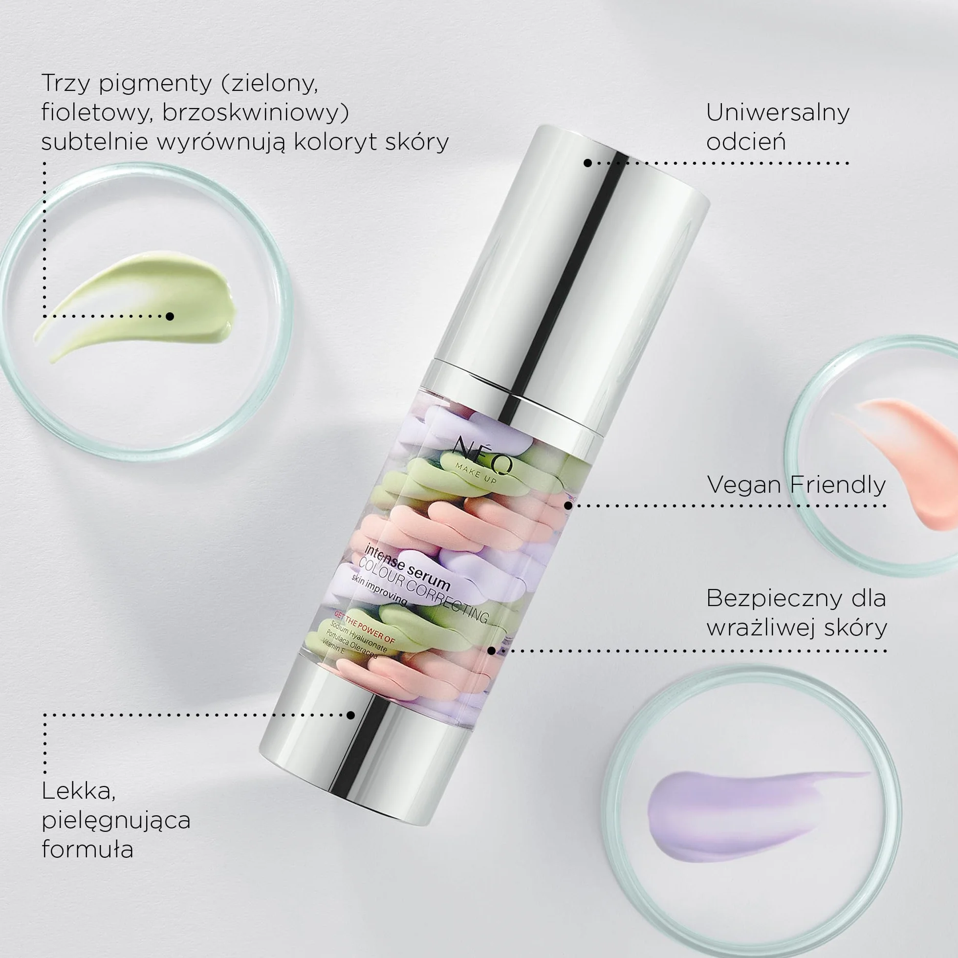NÉO MAKE UP Baza pod makijaż wyrównująca koloryt skóry - Intense Serum COLOUR CORRECTING - Koryguje Niedoskonałości - Neutralizuje Zaczerwienienia - 30 ml