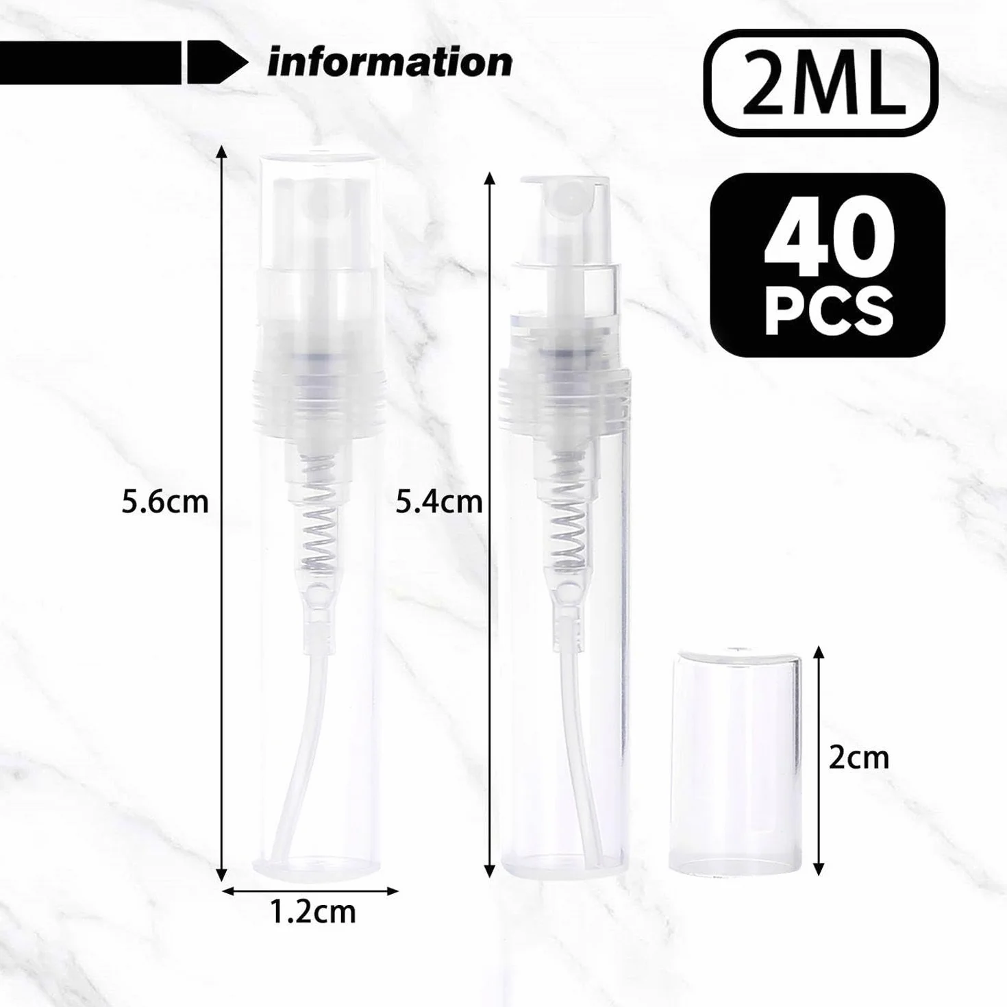 40 sztuk mini butelek z rozpylaczem, przezroczyste plastikowe butelki z dozownikiem, 2 ml małe butelki na perfumy, butelki z rozpylaczem wielokrotnego użytku, praktyczne butelki z dozownikiem