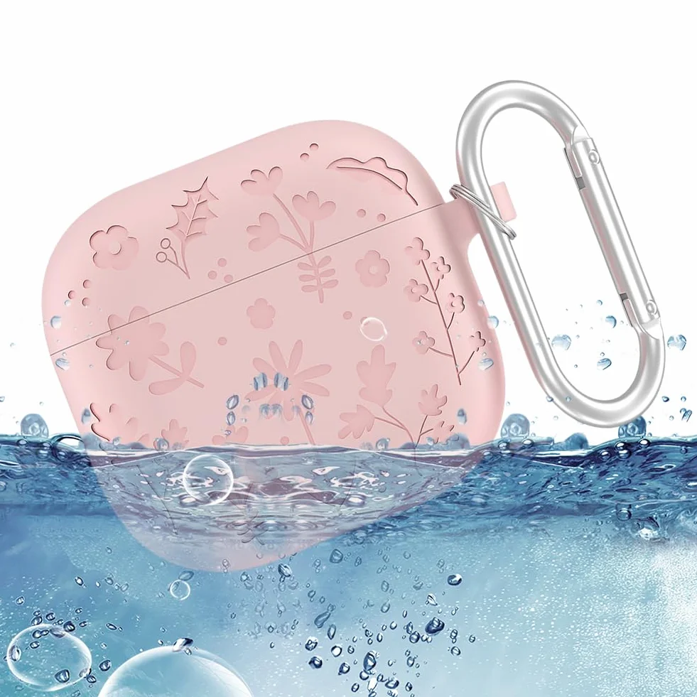 Urocze etui do Apple do AirPods 4 2024, 3D kwiat silikonowe miękkie etui na słuchawki pokrowiec ochronny z karabińczykiem do etui ładującego AirPods 4