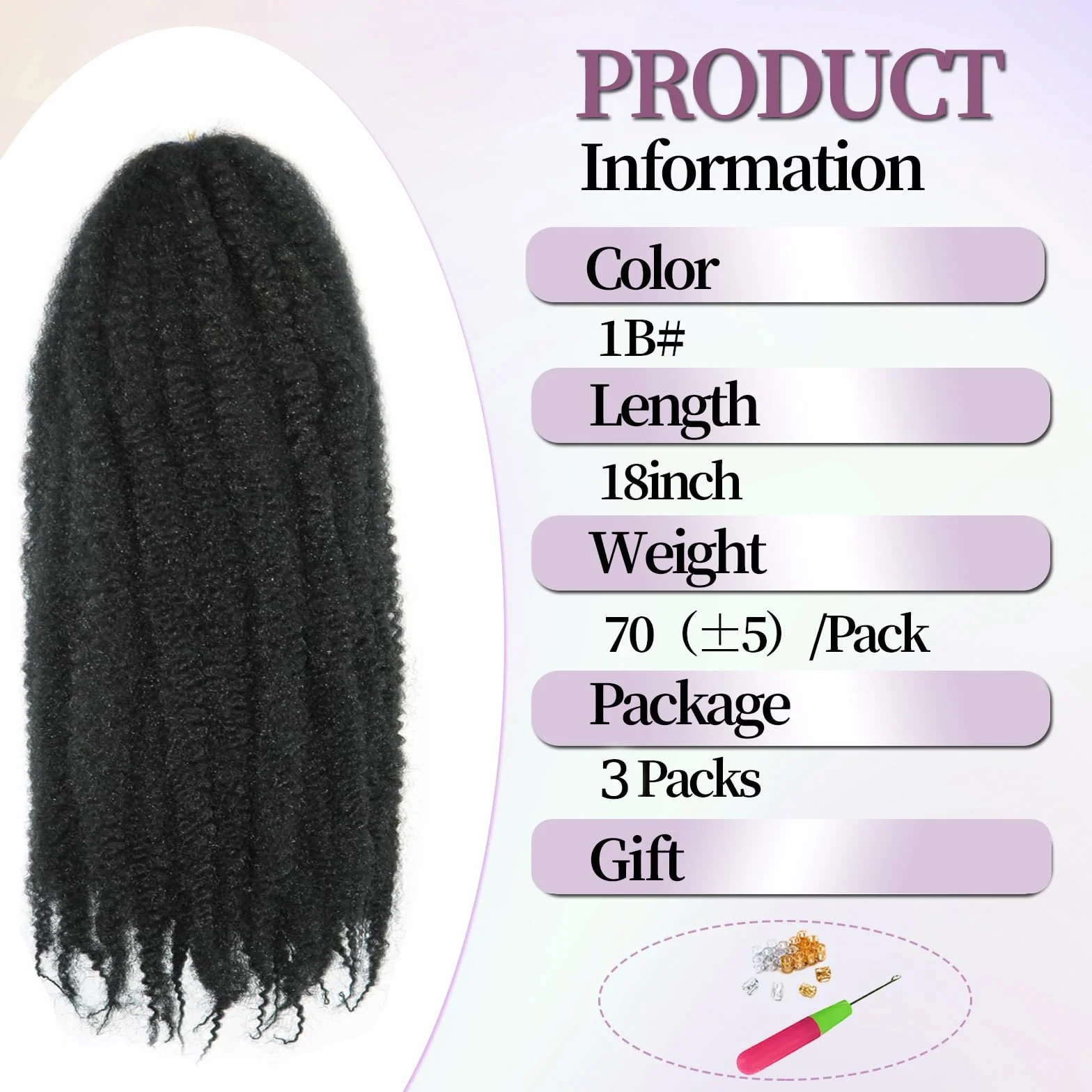 Marley Twist Warkocze Afro Kinky Curly Cuban Twist Warkocze Marley Twists Warkocze Crochet Warkocze Synthetic Senegalese Twists Warkocze do przedłużania włosów dla kobiet (1b, 45,7 cm/3