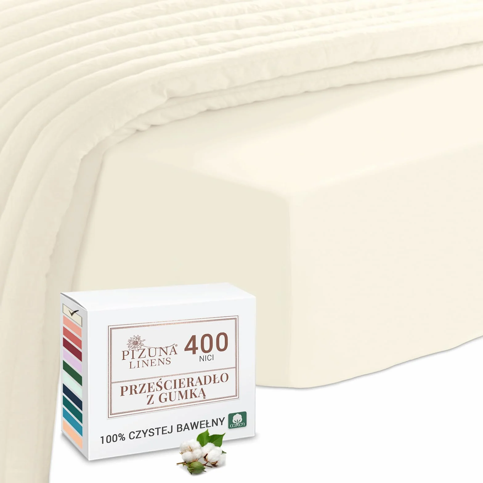 Pizuna Prześcieradło z Gumką 100x200 cm 400-nitkowa Bawełna czesana Dopasowane Głęboka Kieszeń do 40 cm