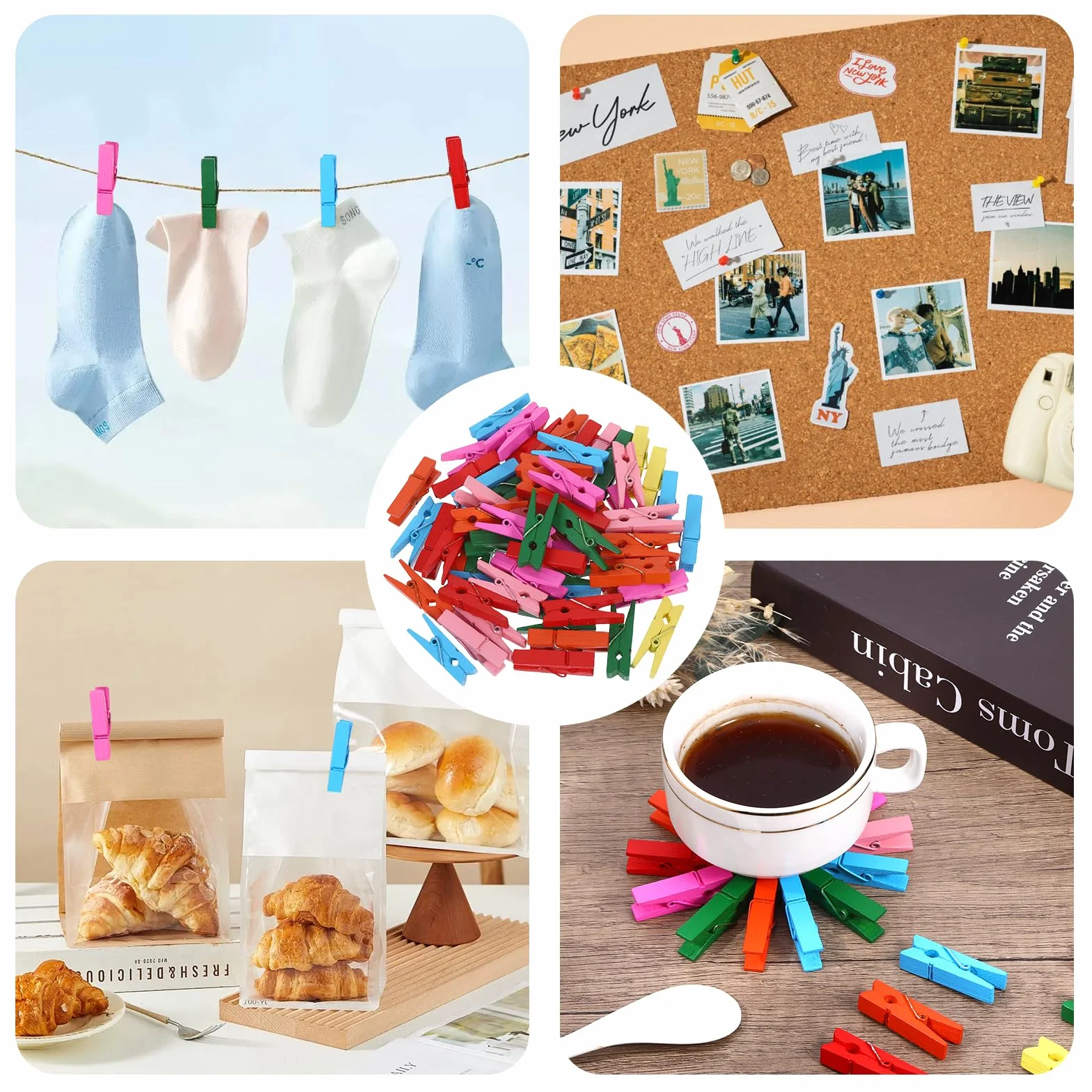 150 sztuk mini drewnianych klamerek do bielizny, drewniane klamerki do prania, 10 m, małe klamerki do zawieszenia zdjęć, pocztówek, ubrań (kolor kolorowy)