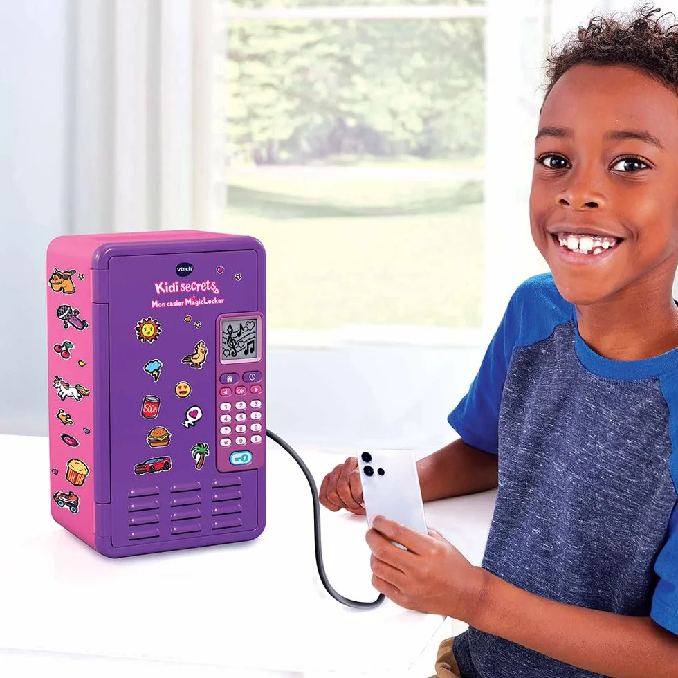 VTech - KidiSecrets, moja fioletowo-różowa szafka MagicLocker, tajny sejf z kodem, w ciąży, gry, budzik, niestandardowe pudełko skarbów, prezent dla dzieci w wieku 6-12 lat - Zawartość w języku