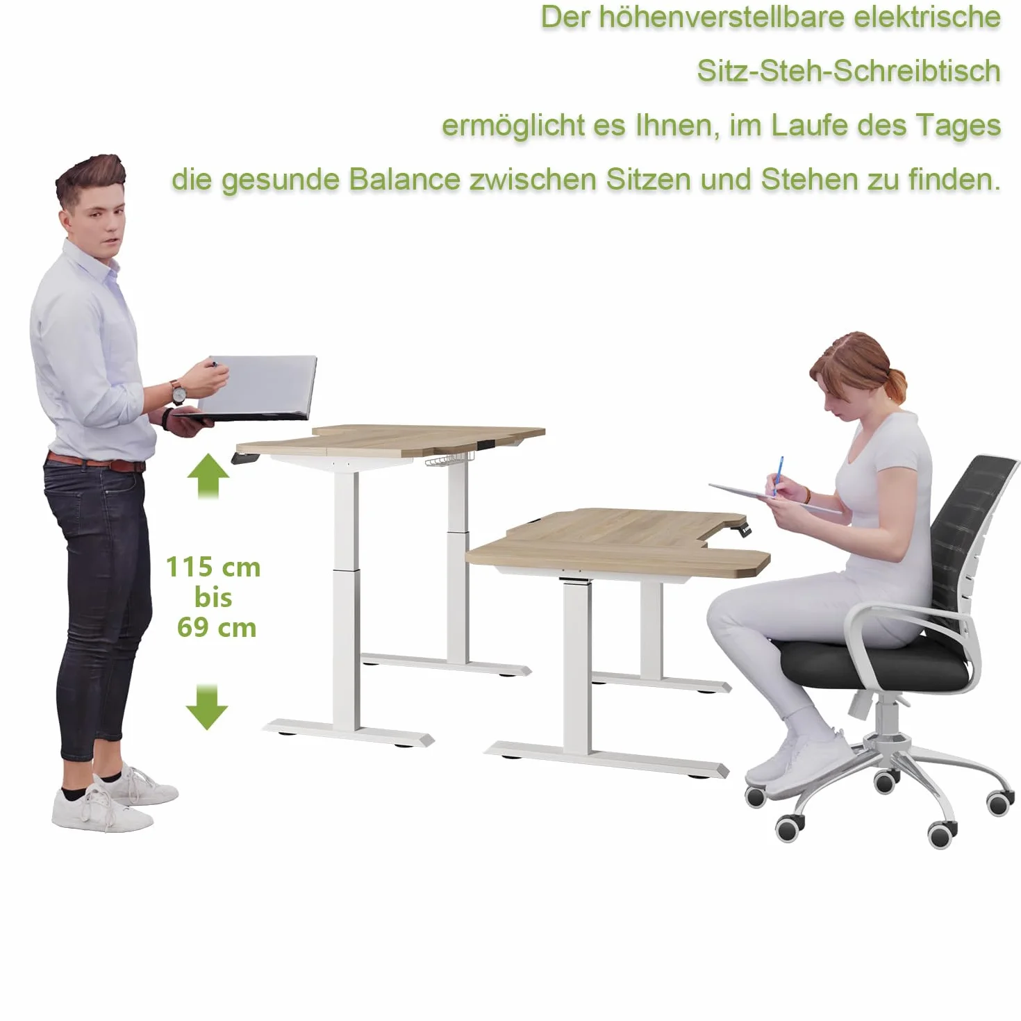 Radlove Elektryczne biurko narożne z regulacją wysokości L, 78 x 150 cm, dąb