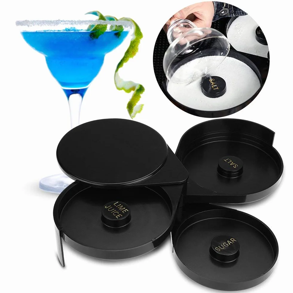 Margarita Salt Rimmer Set, 1 Pack 3 Tier Sugar Salt Rimmer Lime Bar Glass Rimmer do Margarity i Koktajlu, Narzędzie Barmana, Pojemnik na Sól, Pojemnik na Przyprawy, Czarny