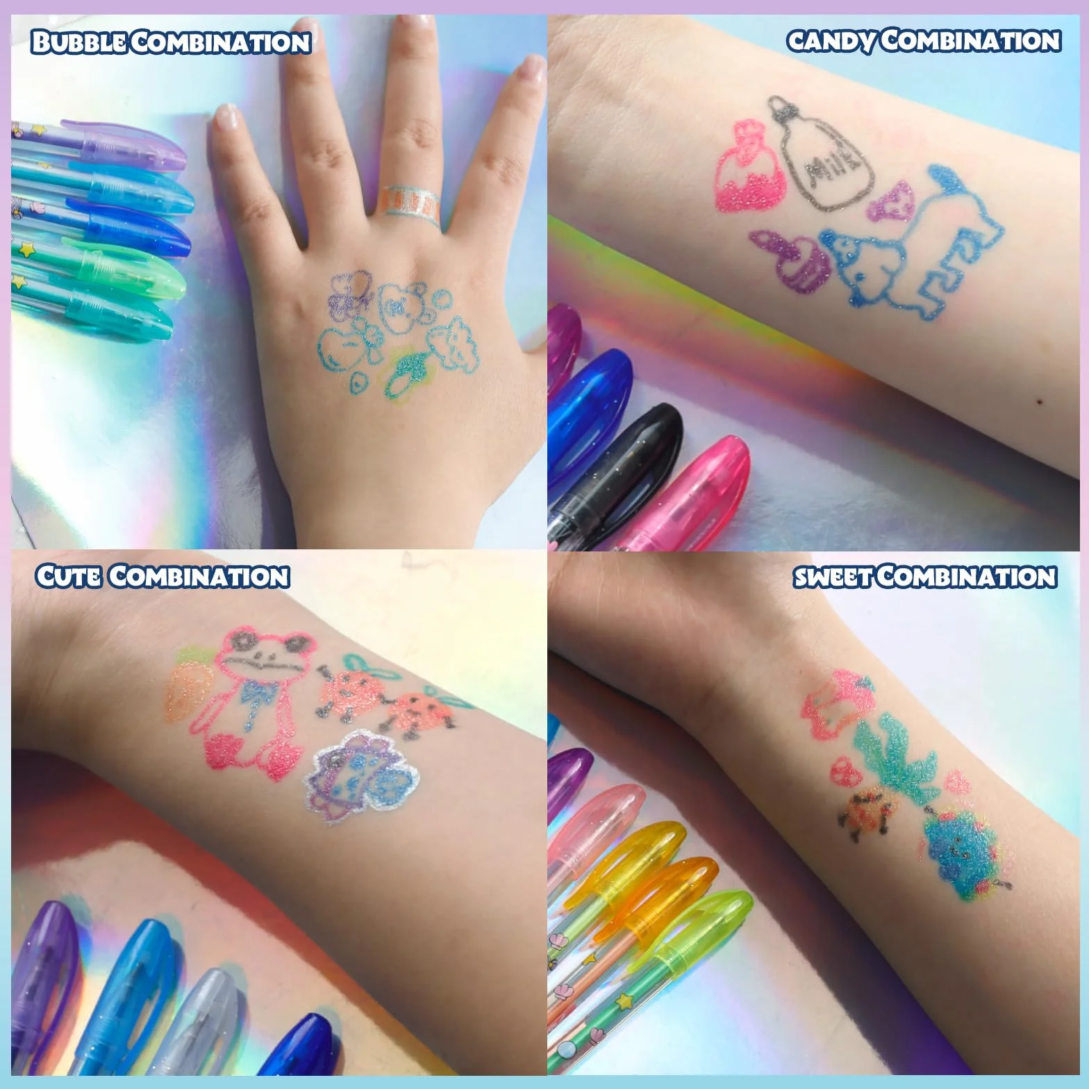 Townley Girl 16-częściowy zestaw brokatowych długopisów do body art syrenka, błyszczące i jasne kolory od 3 roku życia