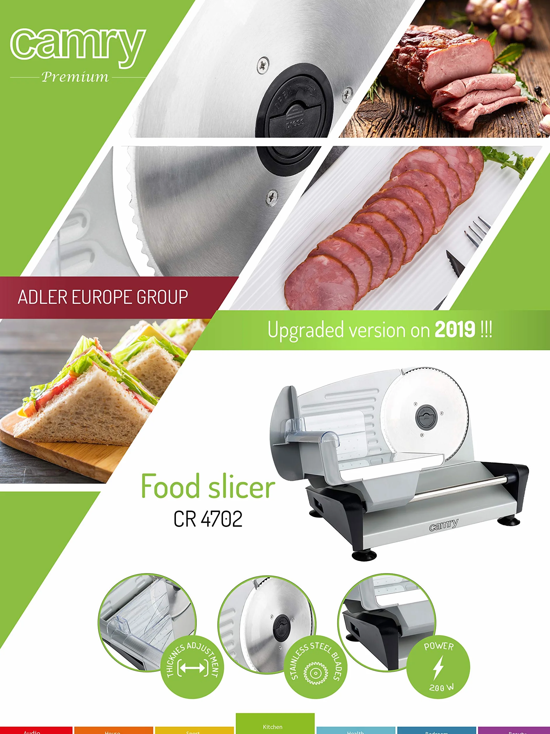 camry CR 4702 Krajalnica do żywności jasnobrązowa, wielokolorowa