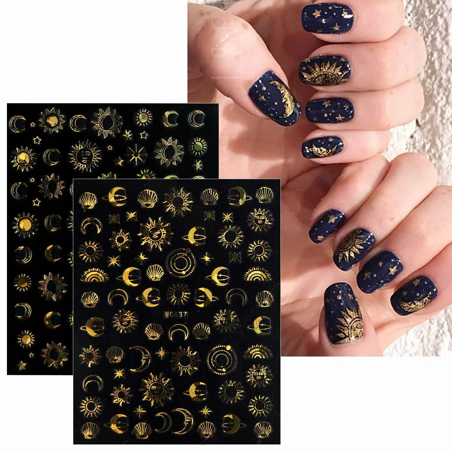 JMEOWIO Księżyc Gwiazda Słońce Nail Art Sticker 10 arkuszy naklejki na paznokcie samoprzylepne dekoracje do paznokci