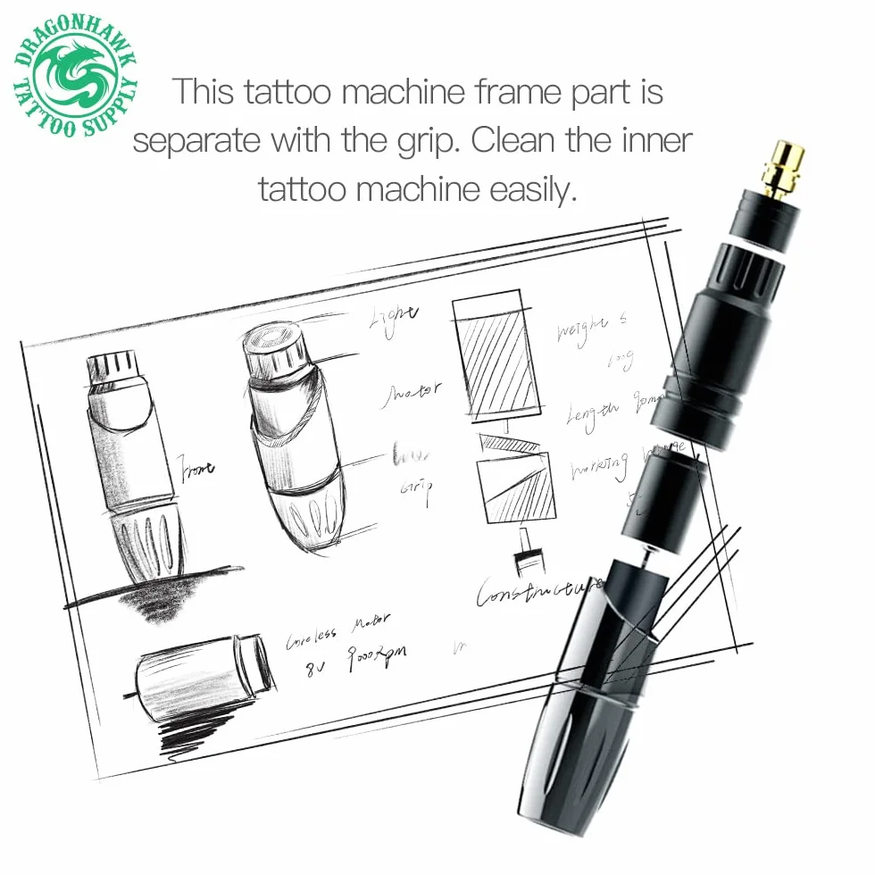 Mast Tour Pen Style Short Pen maszynka do tatuażu Rocket Rotary Microblading do permanentnego makijażu, maszynka RCA, połączona, 8,9 cm długości (WQ366)