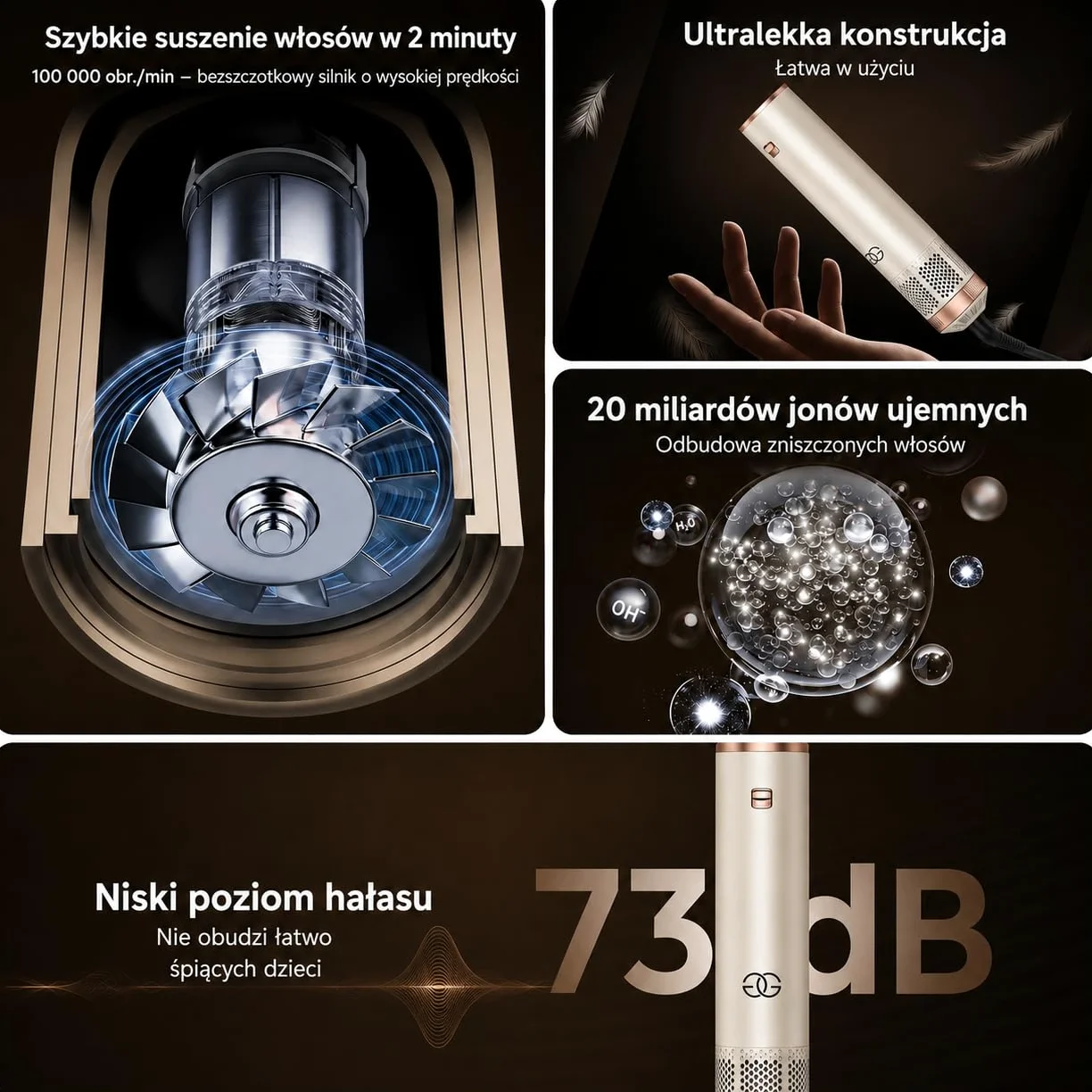 Golden Goods Airstyler Lokówka 5 w 1 - Szczotka do loków - Wielofunkcyjna suszarka do włosów z 5 nasadkami - Prostownica 1000 W - edycja sandstone