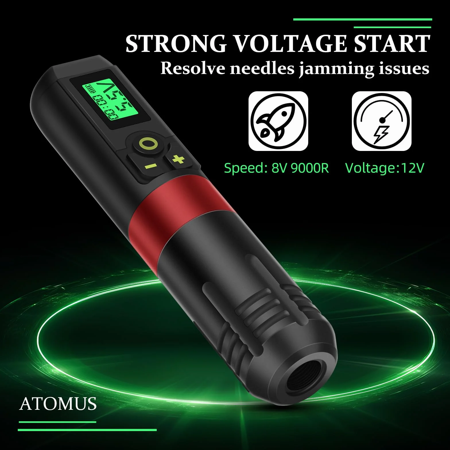 ATOMUS Czerwona bezprzewodowa maszynka do tatuażu bezprzewodowy długopis do tatuażu 1300 mAh obrotowy tatuaż akumulator długopis bezprzewodowy zasilacz cyfrowy wyświetlacz LED