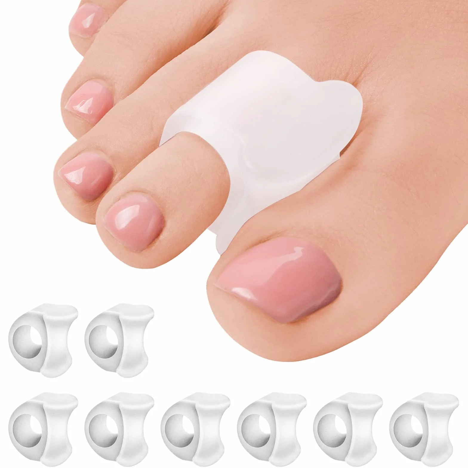 Silikonowe separatory palców do palucha koślawego i palców młotkowatych, korekta hallux valgus, 8 sztuk