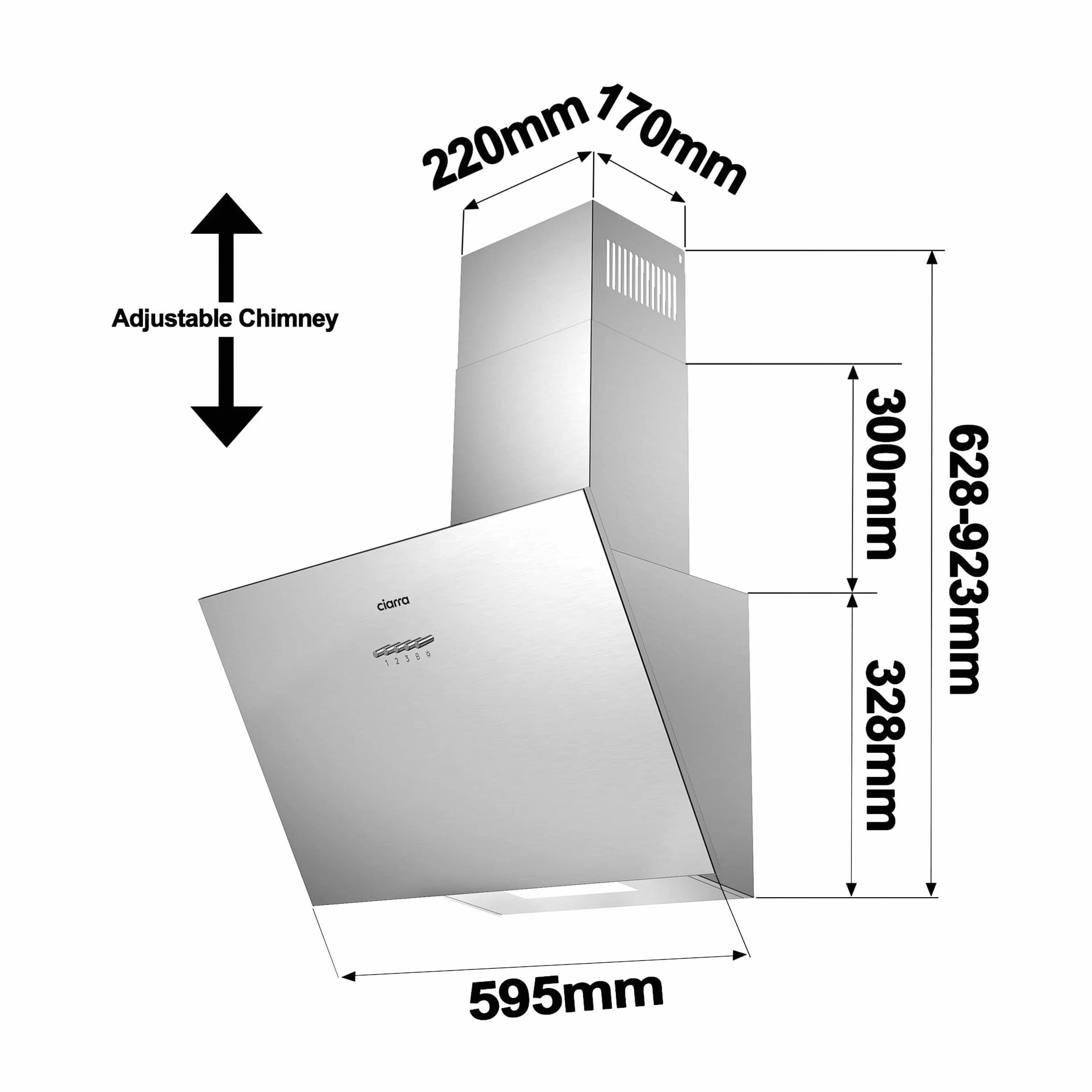 CIARRA CBCS6762A okap pochylony 60 cm 650 m³/h recyrkulacja stal nierdzewna srebrny