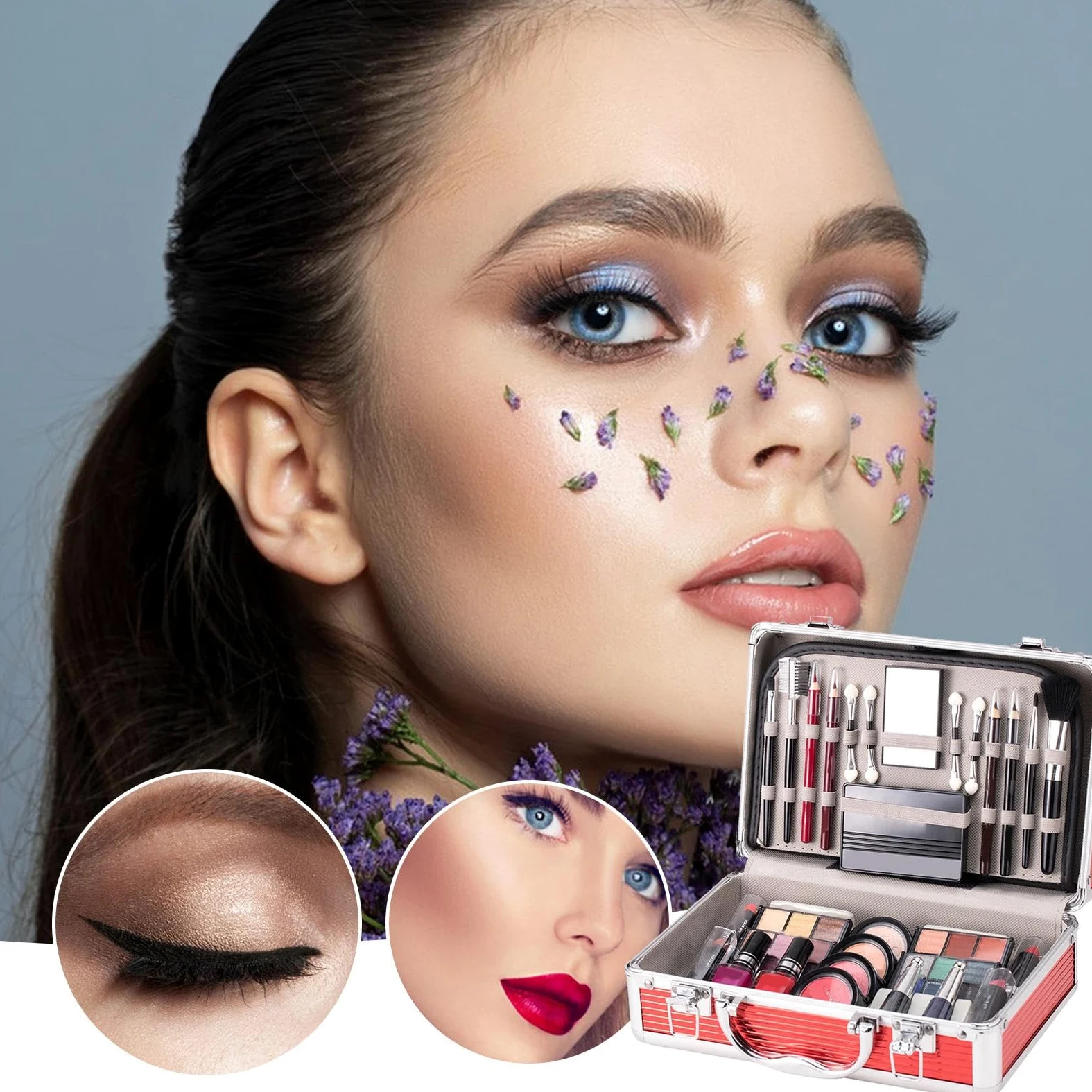 Zestaw szminki do różu Eyeshadow, zestaw do ołówków i pędzli, kompletny | zestaw do makijażu dla początkujących, przenośny zestaw do makijażu dla nastolatków 122,8 g dla nastolatków, kobiet i dziewcz