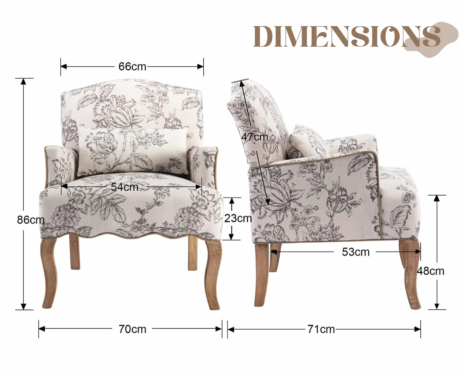 chairus Lniana sofa krzesło retro tapicerowane z drewnianymi nogami (beżowy)