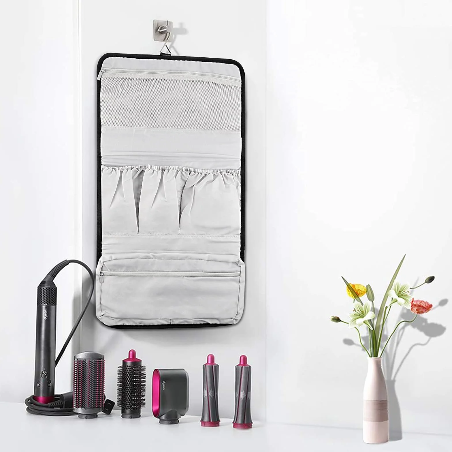 Linkidea Podróżny futerał ochronny kompatybilny z Dyson Airwrap Styler, przenośna wisząca torba do przechowywania lokówki, torba podróżna z haczykiem do zawieszania (czarny), Czarny, Nowoczesny