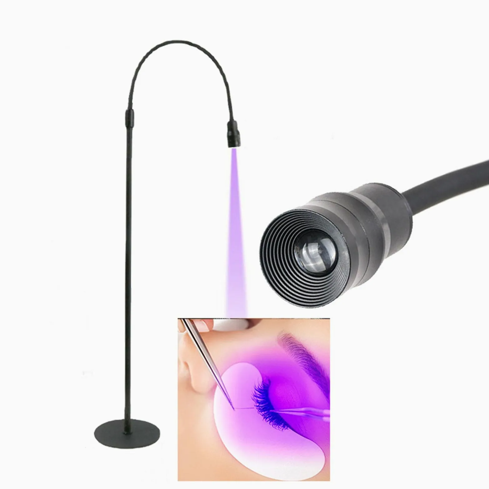 Lampa UV Lash z Pedałem, Lampa UV do Przedłużania Rzęs, z regulowaną gęsią szyją, Lampa LED do Rzęs, Lampa UV do Paznokci (wtyczka UE 5W)