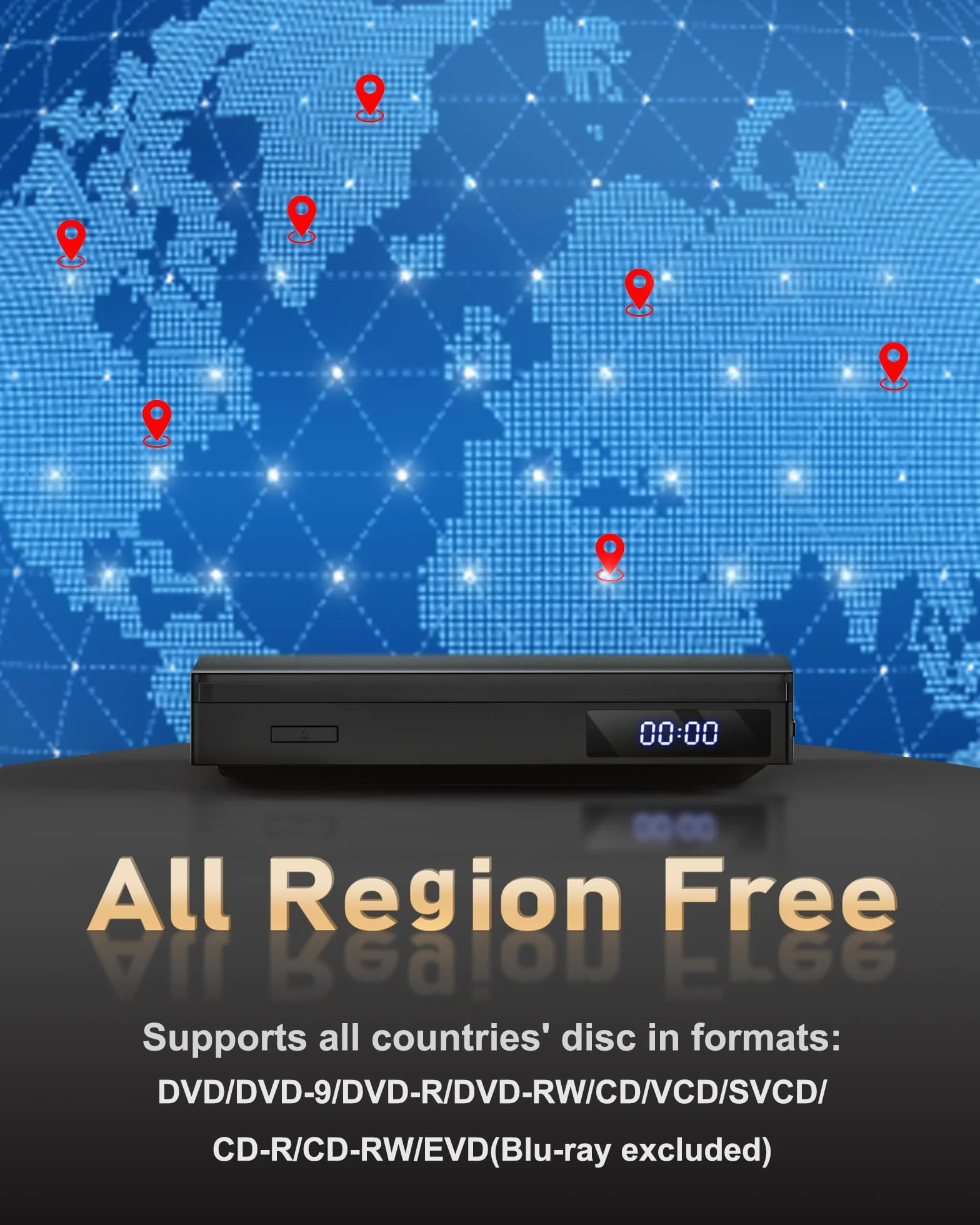 Mini odtwarzacz DVD przenośny, odtwarzacz DVD HD 1080P z wyjściem HDMI, obsługujący wszystkie regiony, kabel AV/HDMI/odtwarzanie z USB, pilot zdalnego sterowania, obsługuje PAL/NTSC