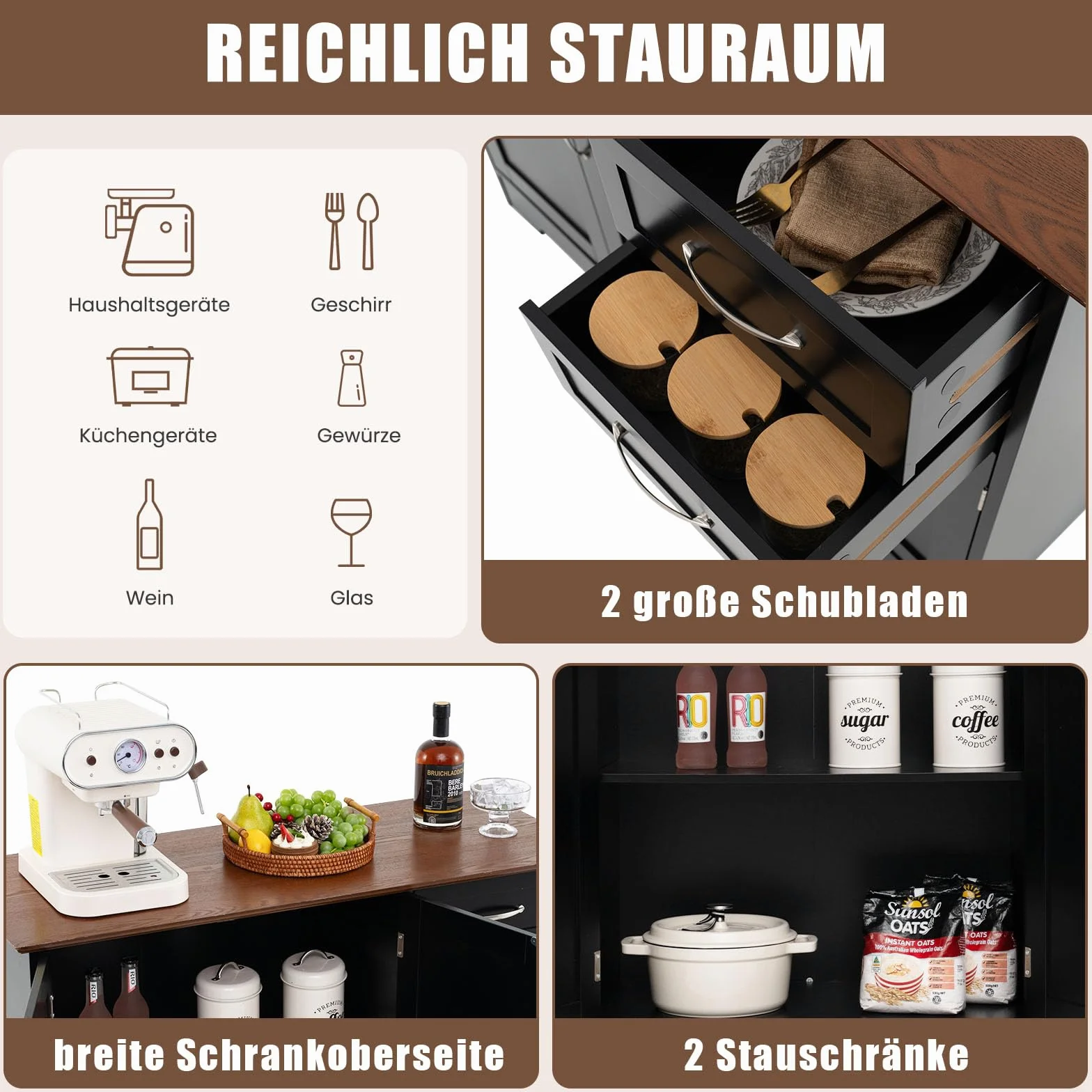 COSTWAY Kredens szafka kuchenna z blatem roboczym 100 x 40 cm czarna