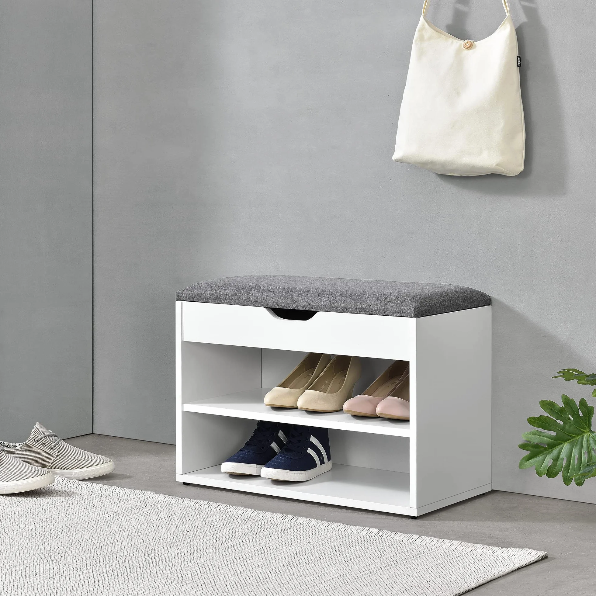 Szafka na buty Gentofte 60x30x46 cm z 3 półkami, biała/szara