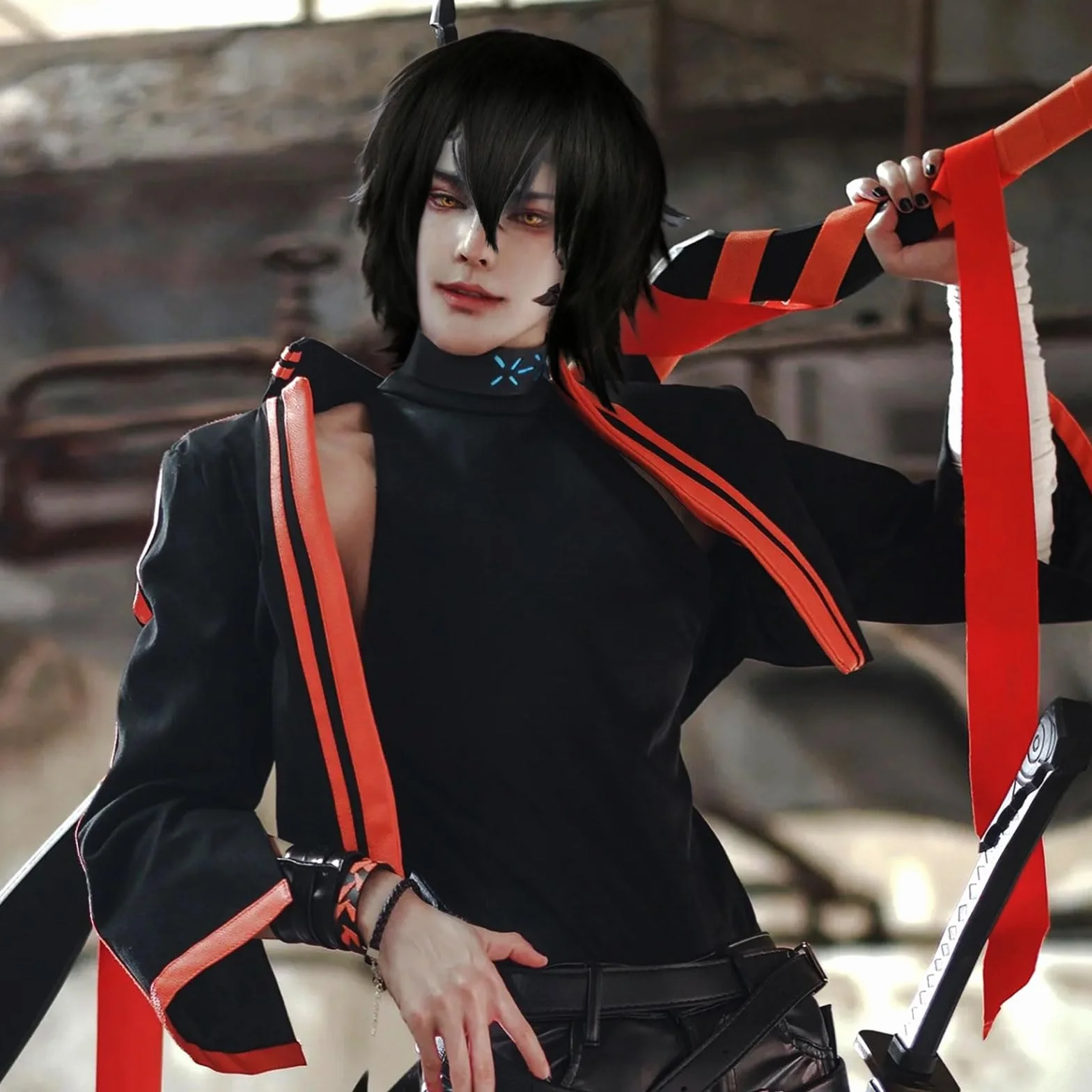 SKHAOVS Czarna Peruka Syntetyczna, Unisex Krótka dla Kobiet i Mężczyzn - Proste Włosy do Anime i Cosplay