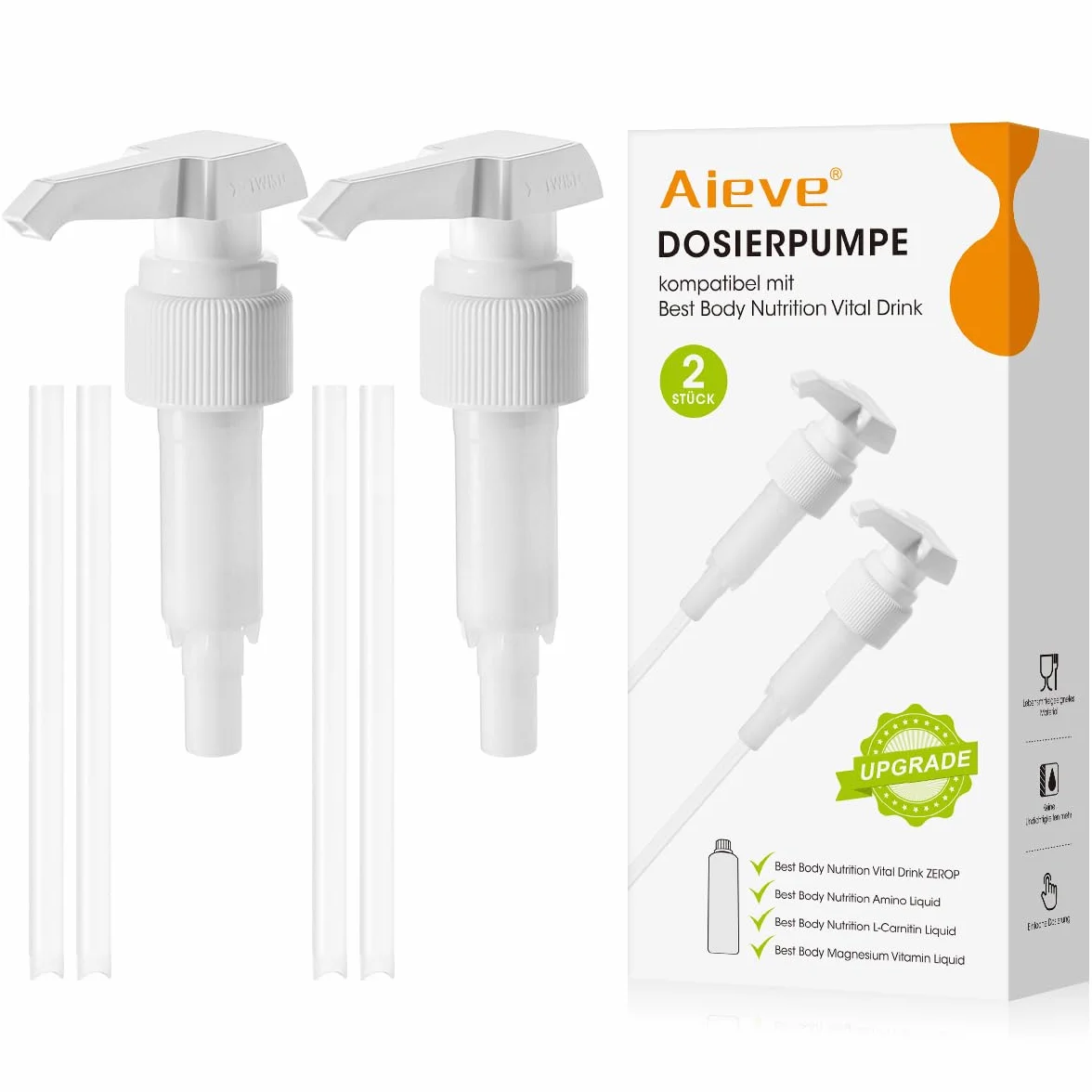 Aieve Dozownik syropu kompatybilny z Best B. Nutrition Vital Drink, do syropu zbiorczego, bez cukru, pompa dozująca, syrop 1 l, zapasowa pompa syropu, bez BPA (nie nadaje się do butelki o pojemności